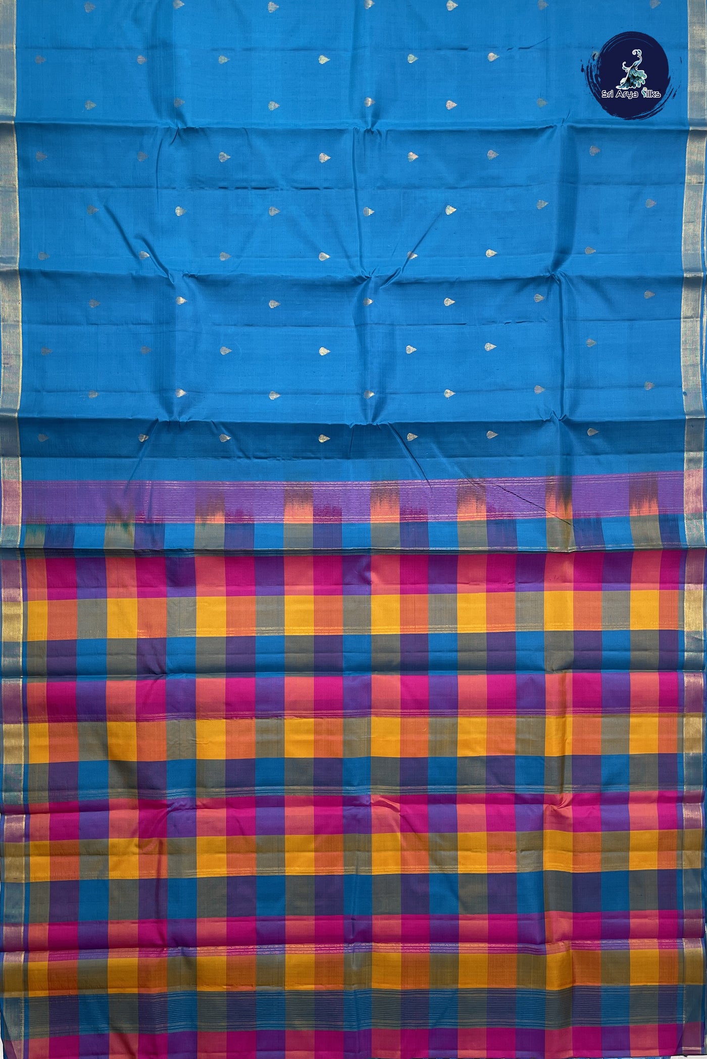 Blue Silk Saree With Zari Buttas Pattern