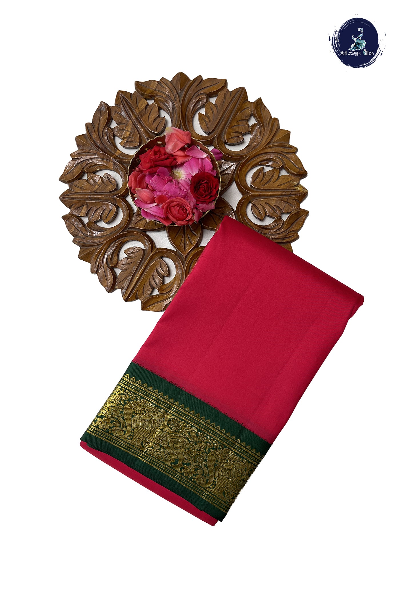 Reddish Pink Silk Saree With Plain Pattern