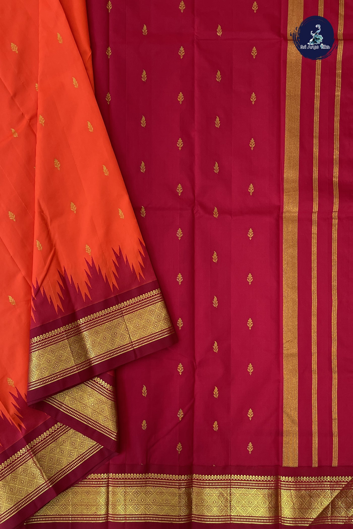 Orange Silk Saree With Buttas Pattern