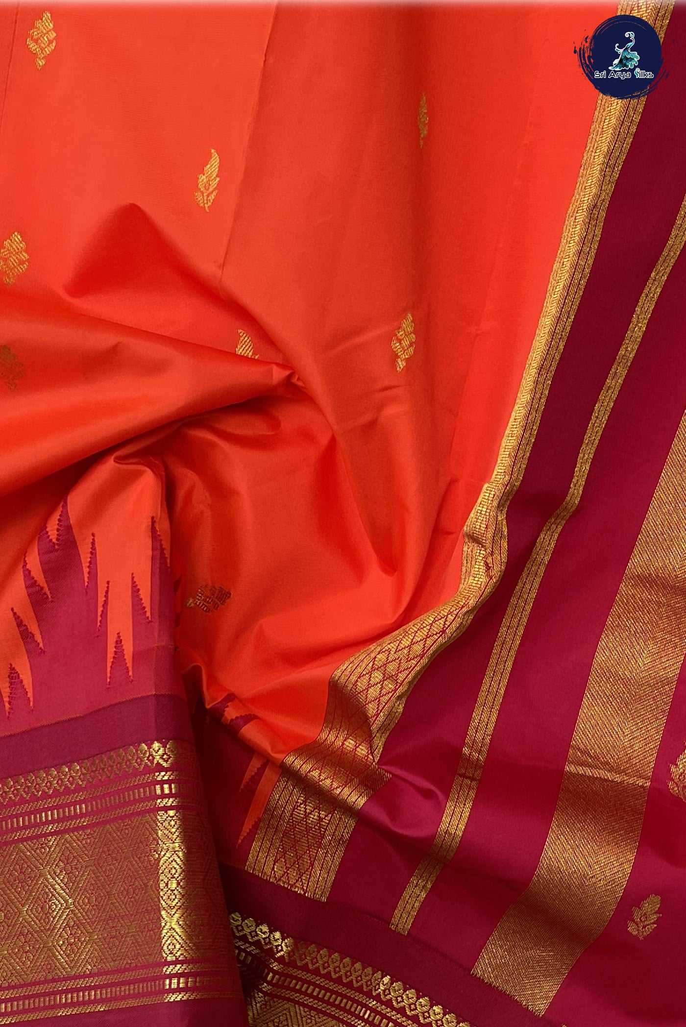 Orange Silk Saree With Buttas Pattern