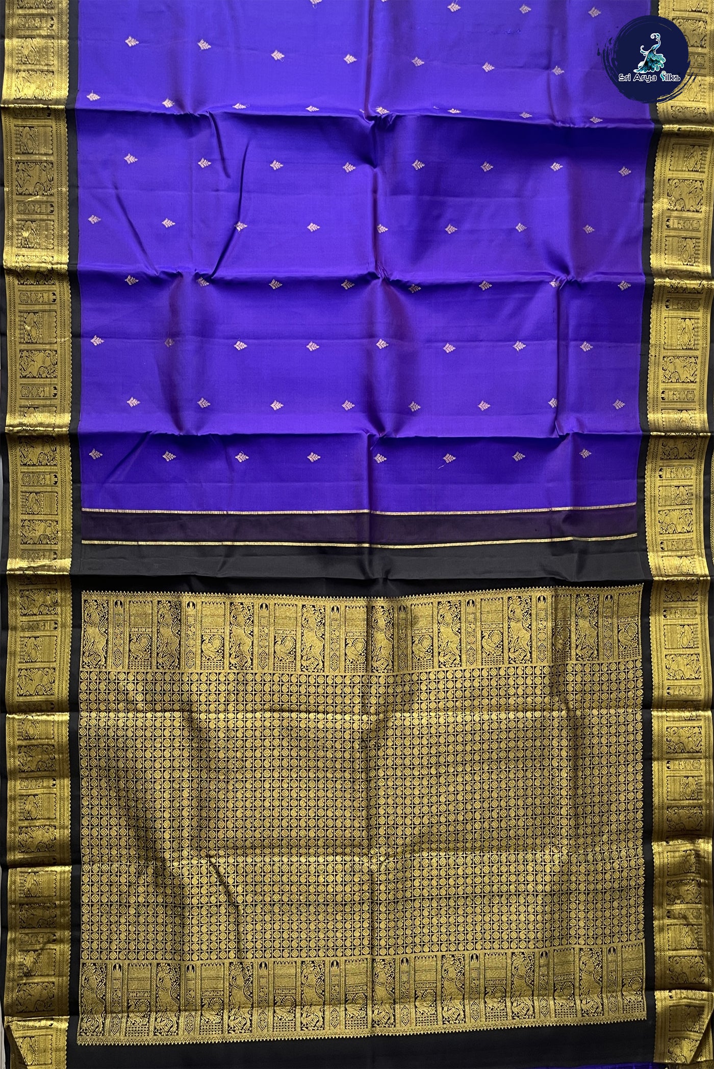 Violet Korvai Contrast Silk Saree With Zari Buttas Pattern
