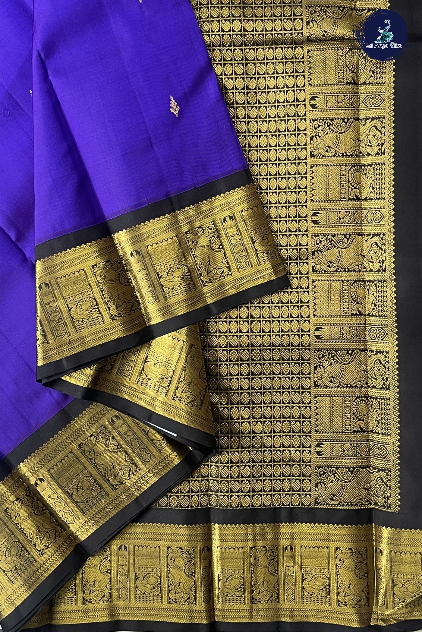 Violet Korvai Contrast Silk Saree With Zari Buttas Pattern