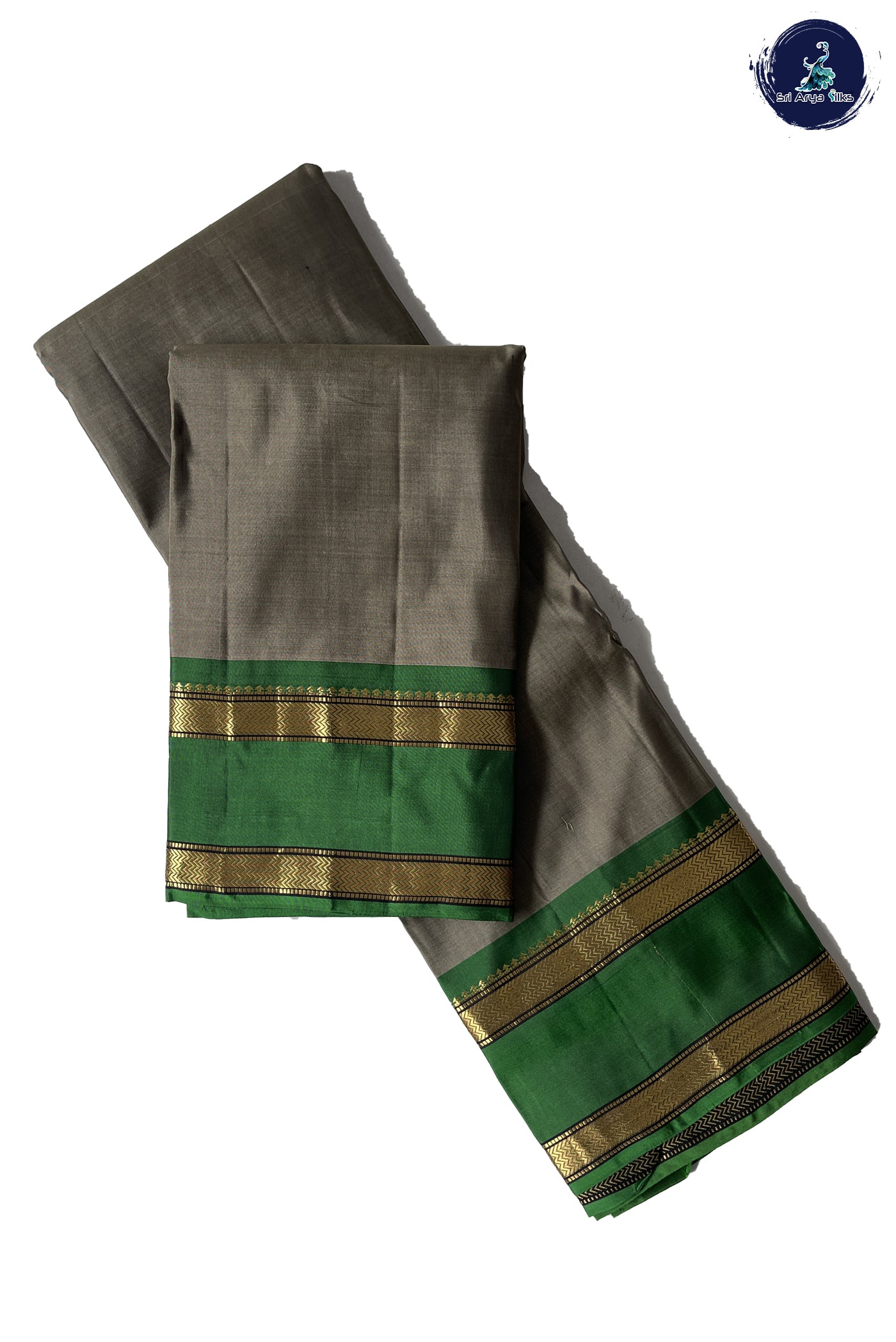 Greenish Grey Light Weight Silk Saree With Plain Pattern