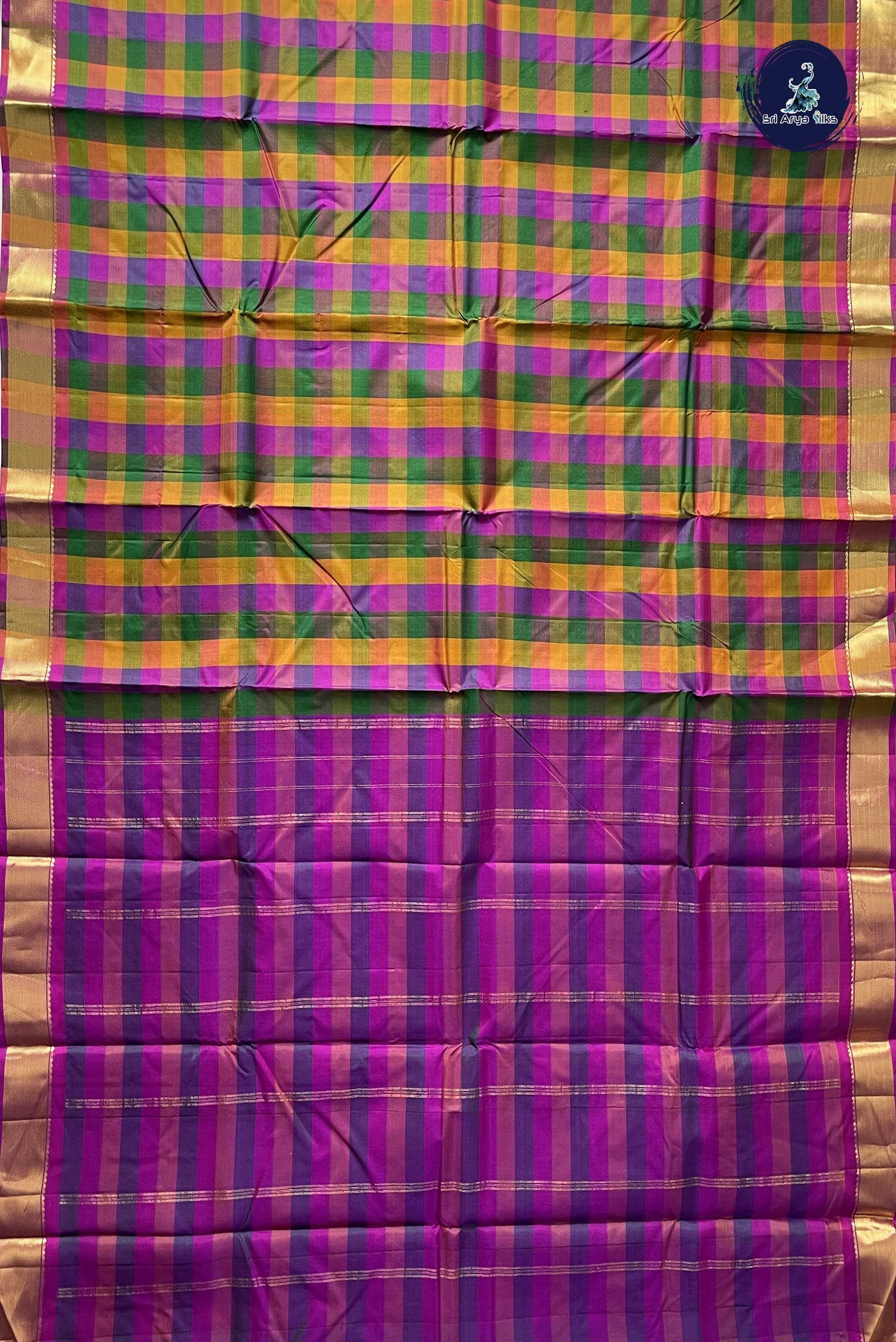 Multi Colour Light Weight Silk Saree With Checked Pattern