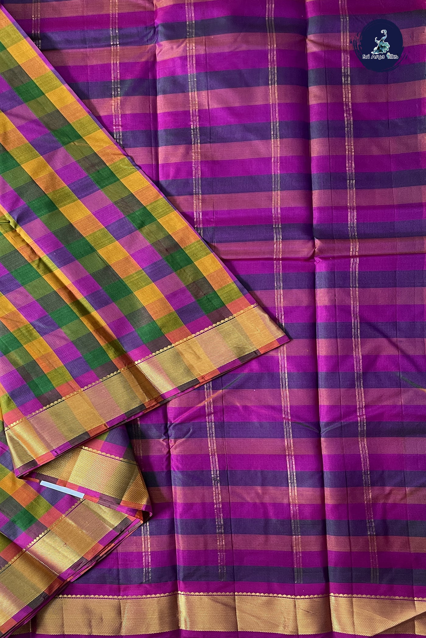 Multi Colour Light Weight Silk Saree With Checked Pattern