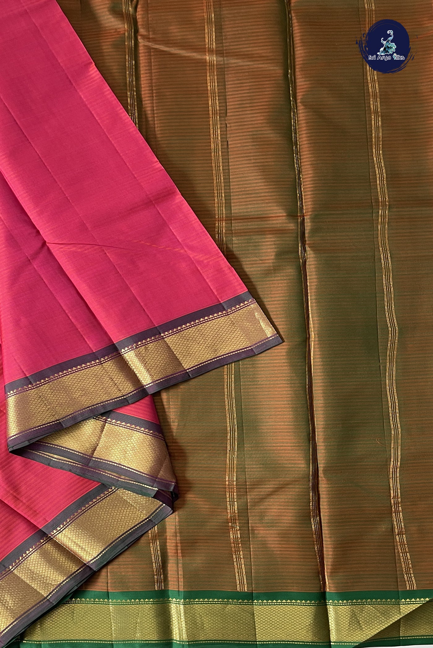 Orangish Pink Light Weight Silk Saree With Doria Lines Pattern