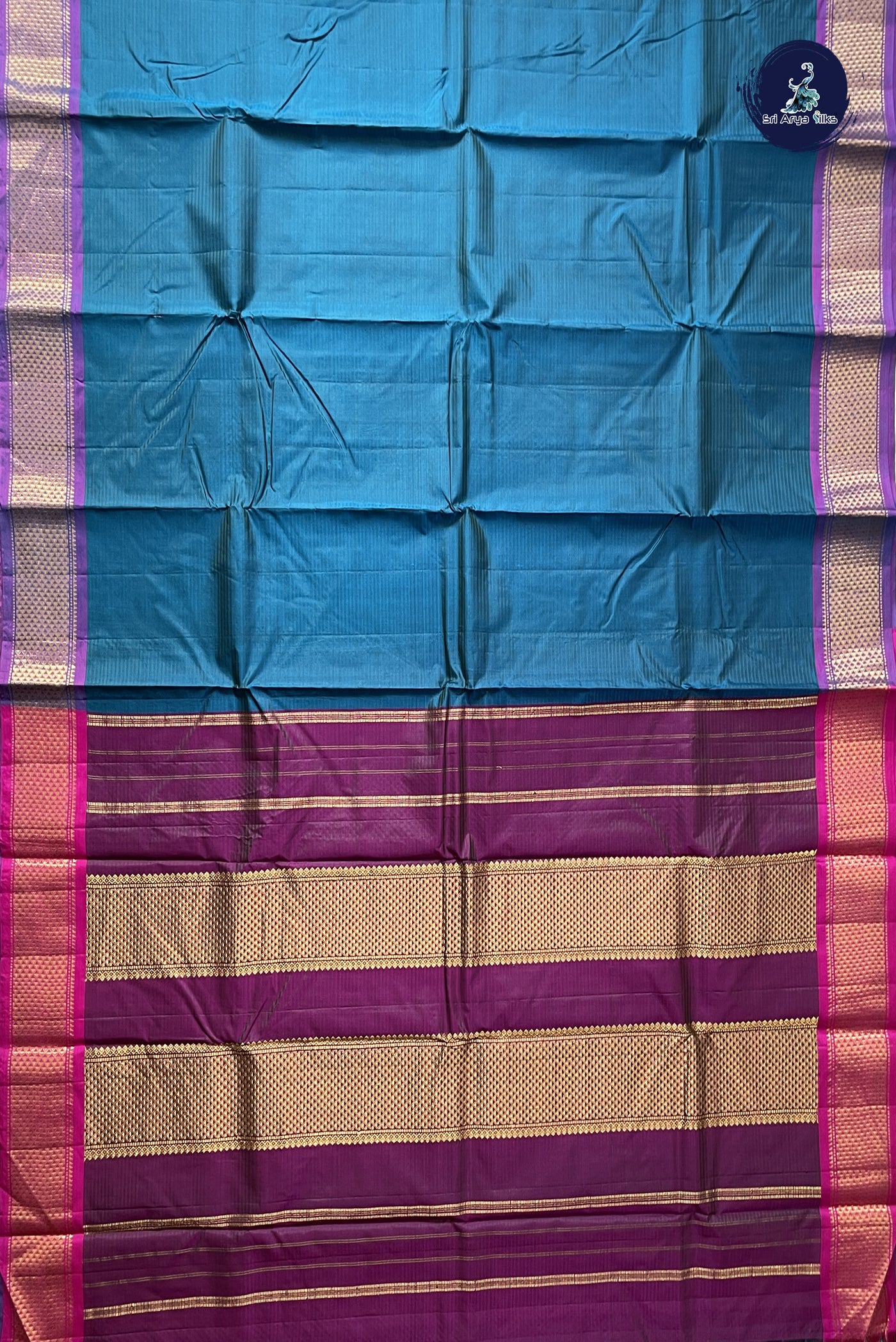 Copper Sulphate Blue Light Weight Silk Saree With Doria Lines Pattern