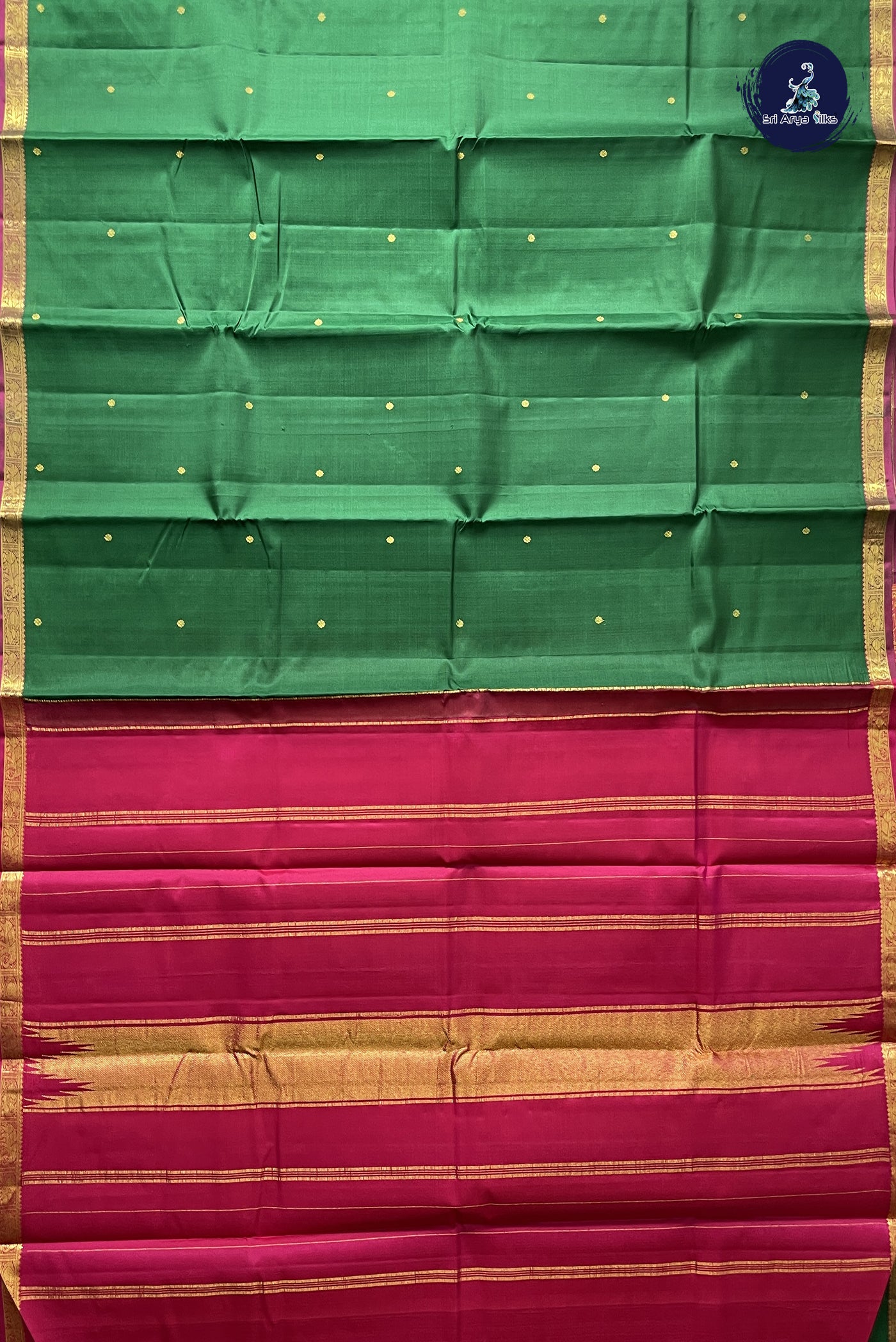 Dark Green Light Weight Silk Saree With Zari Buttas Pattern