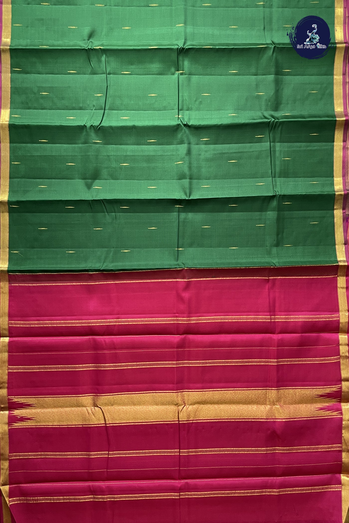 Dark Green Light Weight Silk Saree With Zari Buttas Pattern