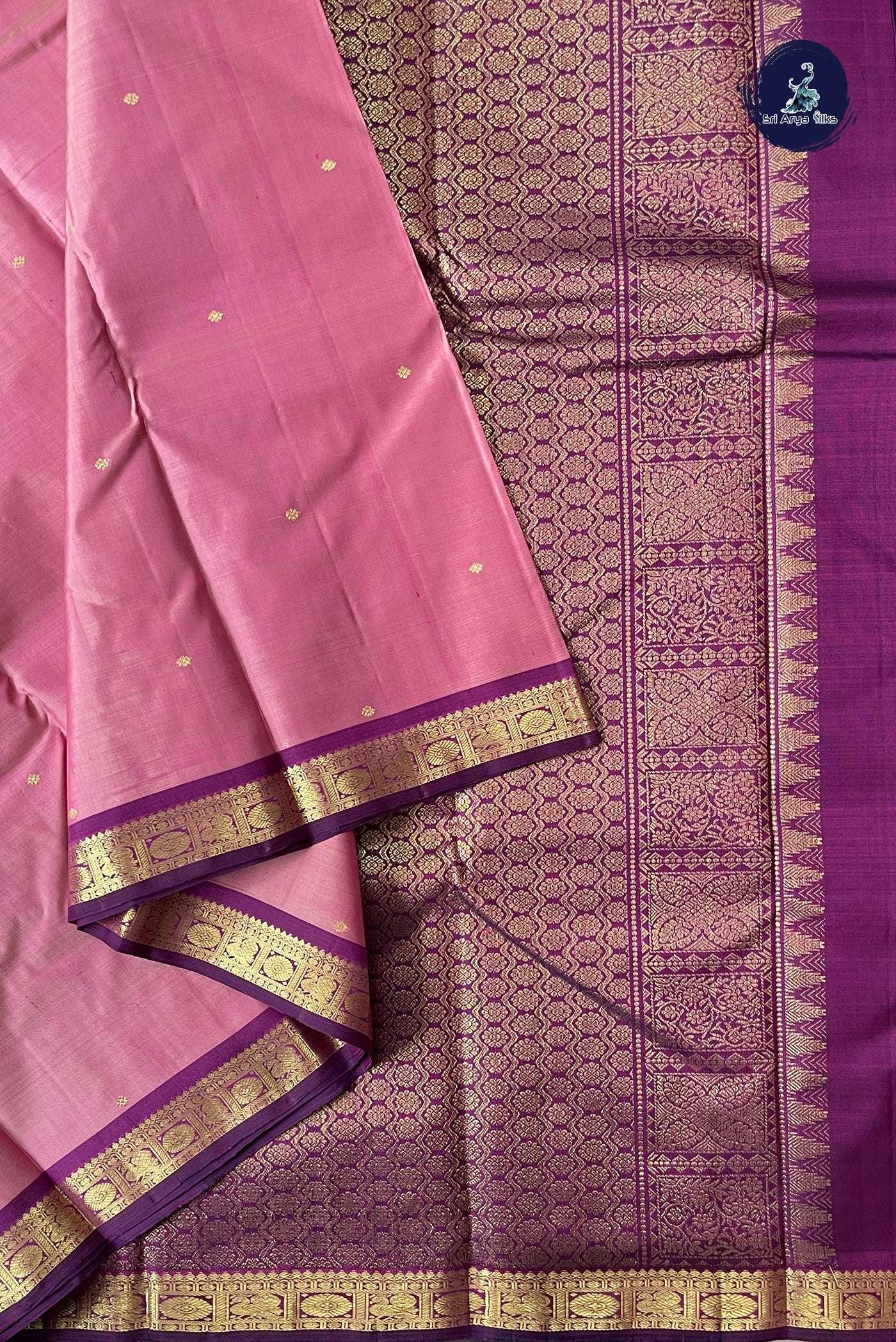 Onion Pink Light Weight Silk Saree With Zari Buttas Pattern