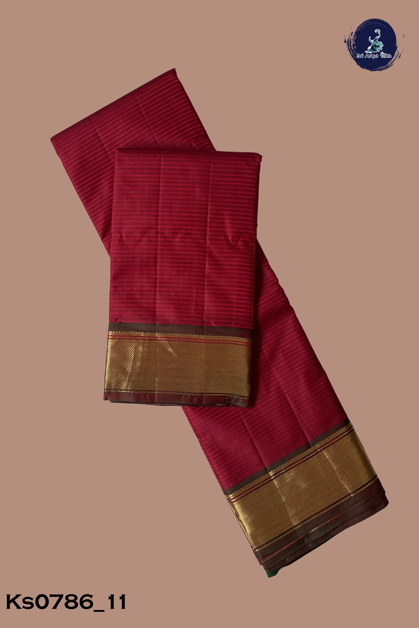 Brick Red Light Weight Silk Saree With Doria Lines Pattern