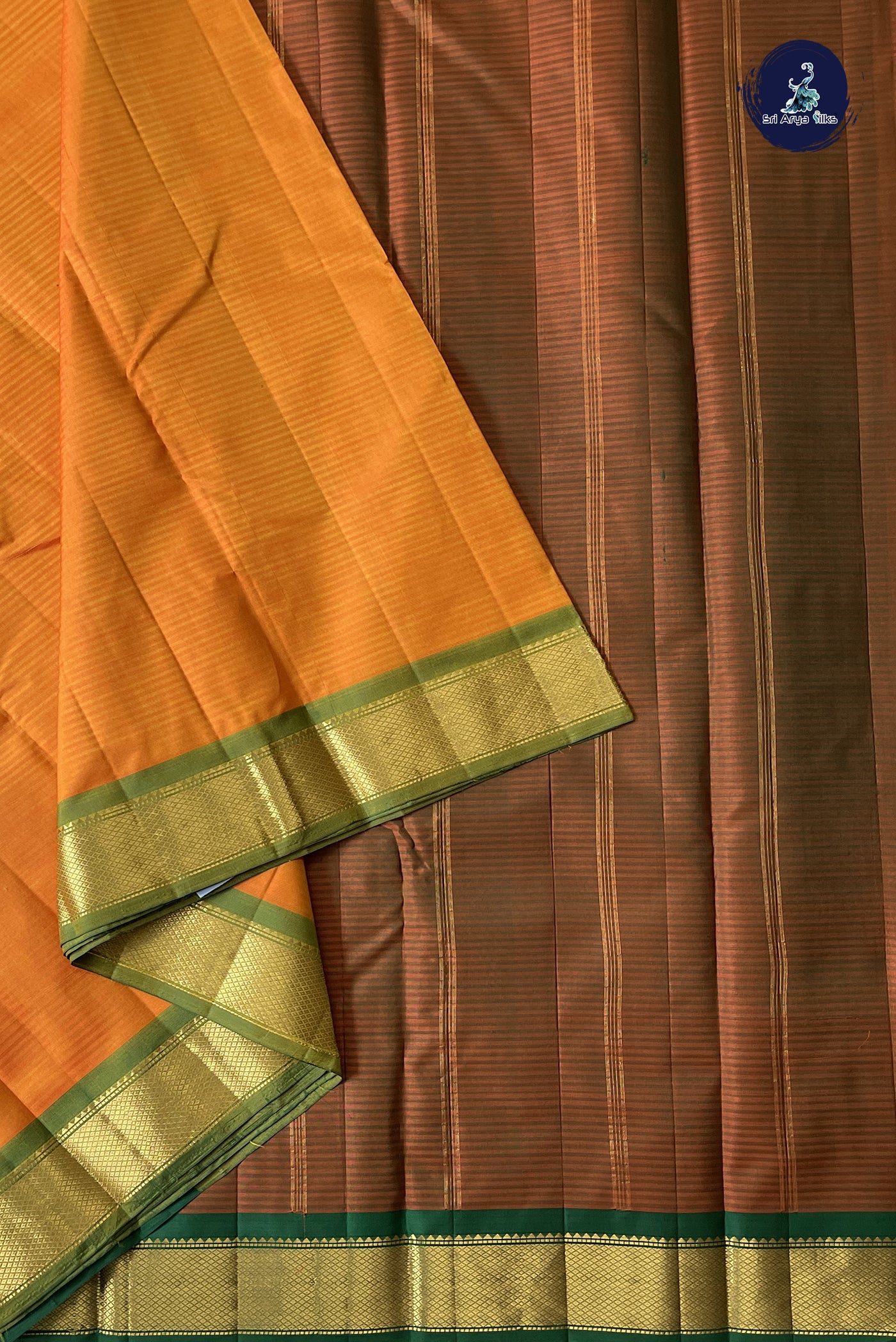 Yellowish Orange Light Weight Silk Saree With Doria Lines Pattern