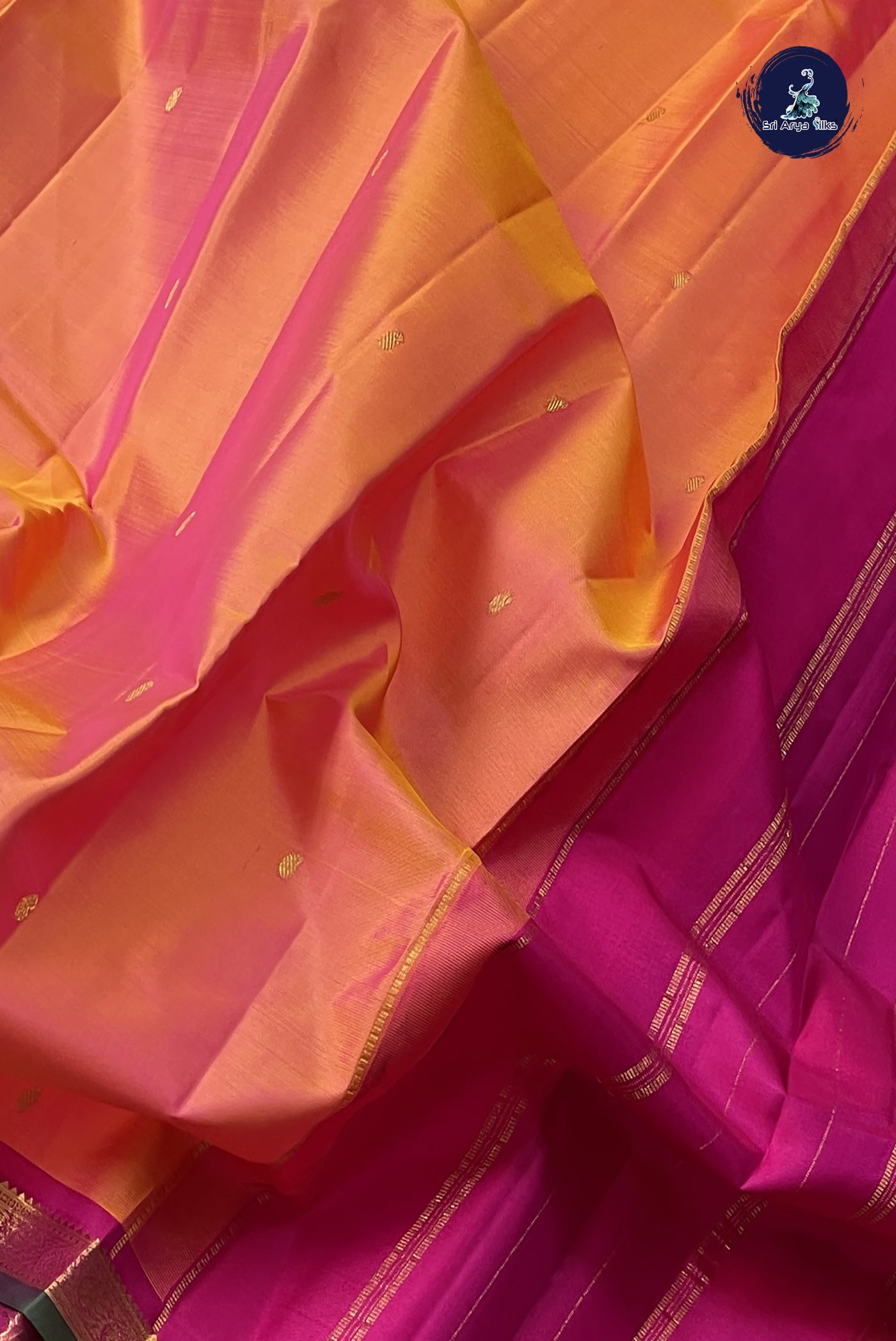 Orangish Pink Traditional Silk Saree With Zari Buttas Pattern