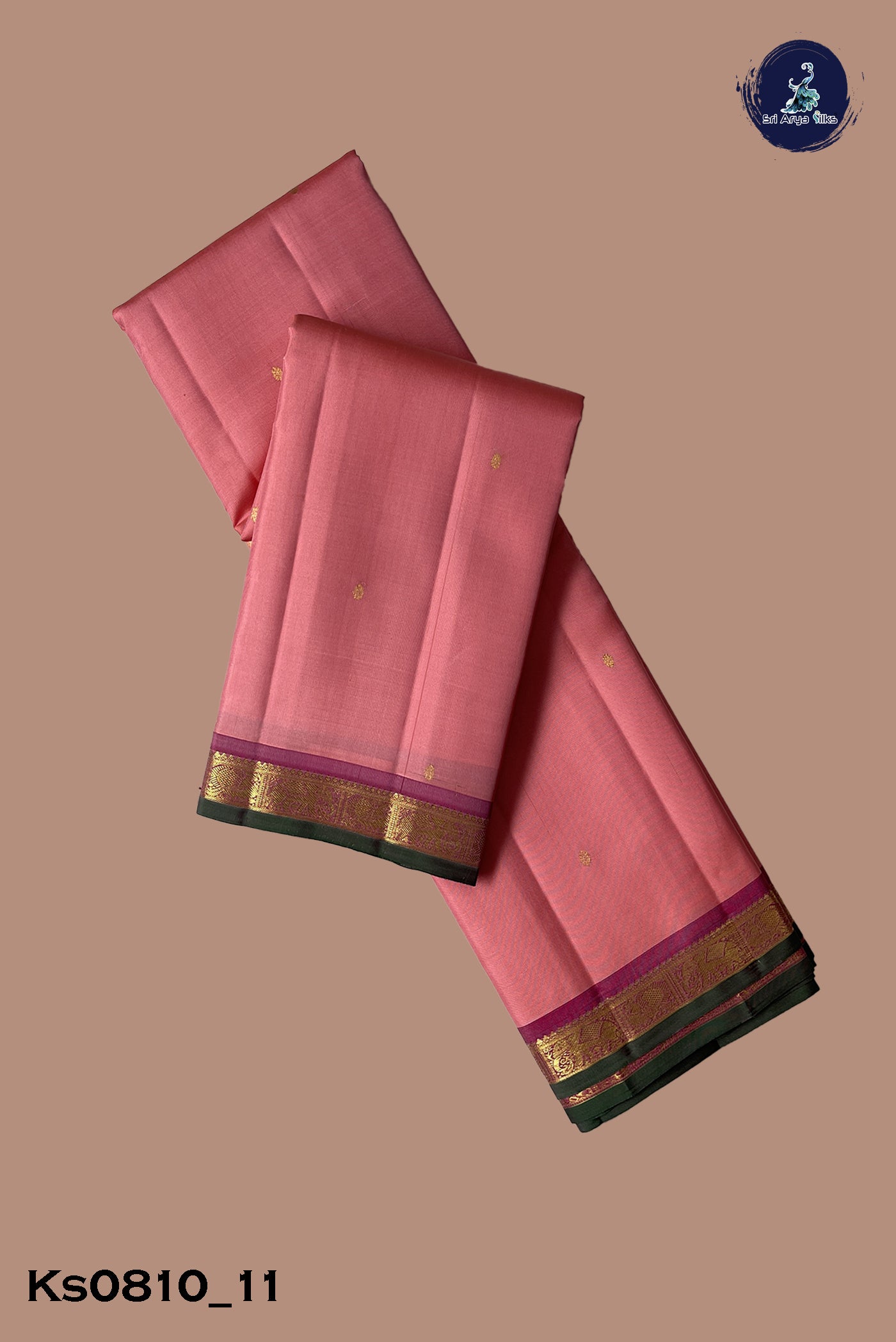 Peach Pink Traditional Silk Saree With Zari Buttas Pattern