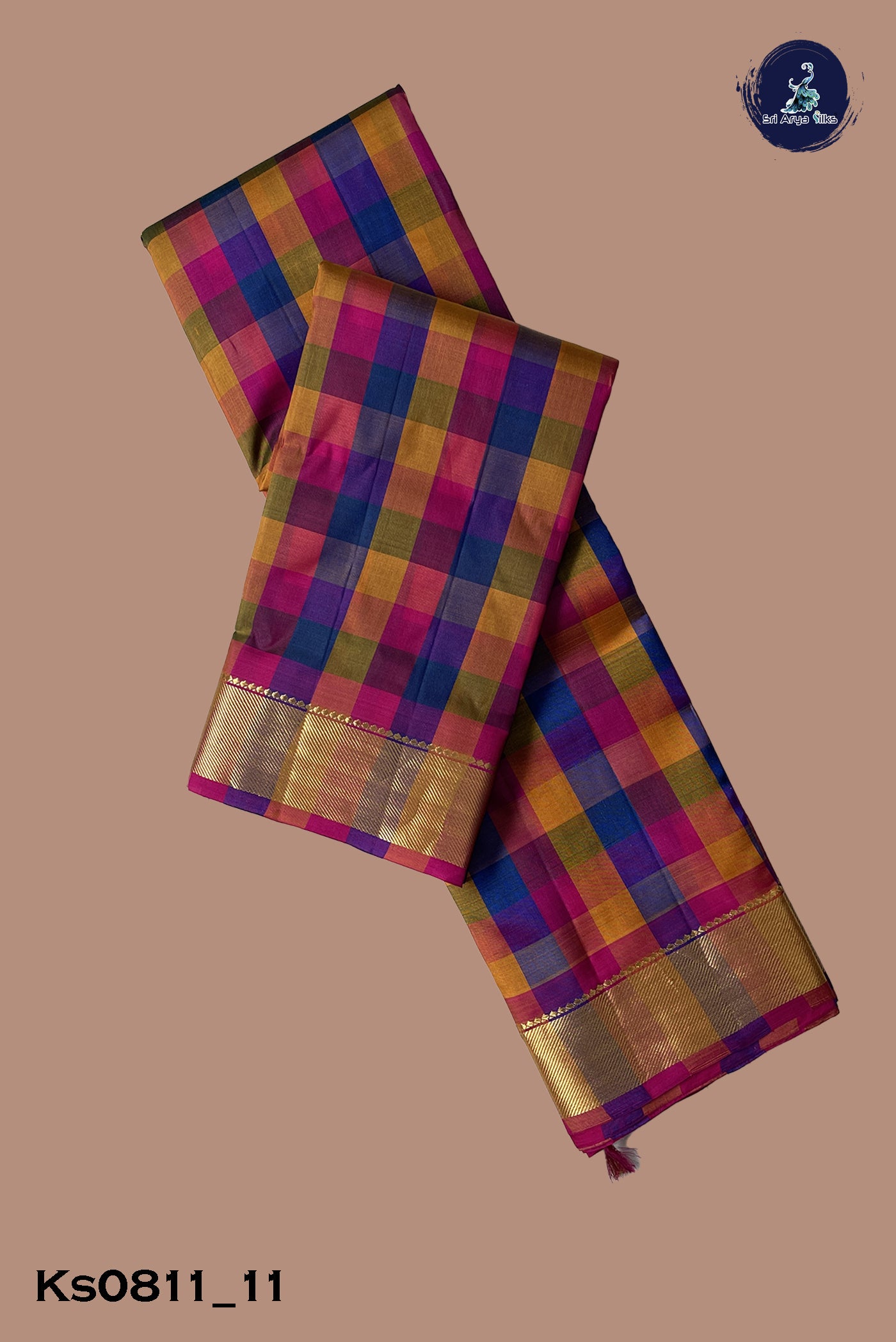 Multi Colour Traditional Silk Saree With Checked Pattern