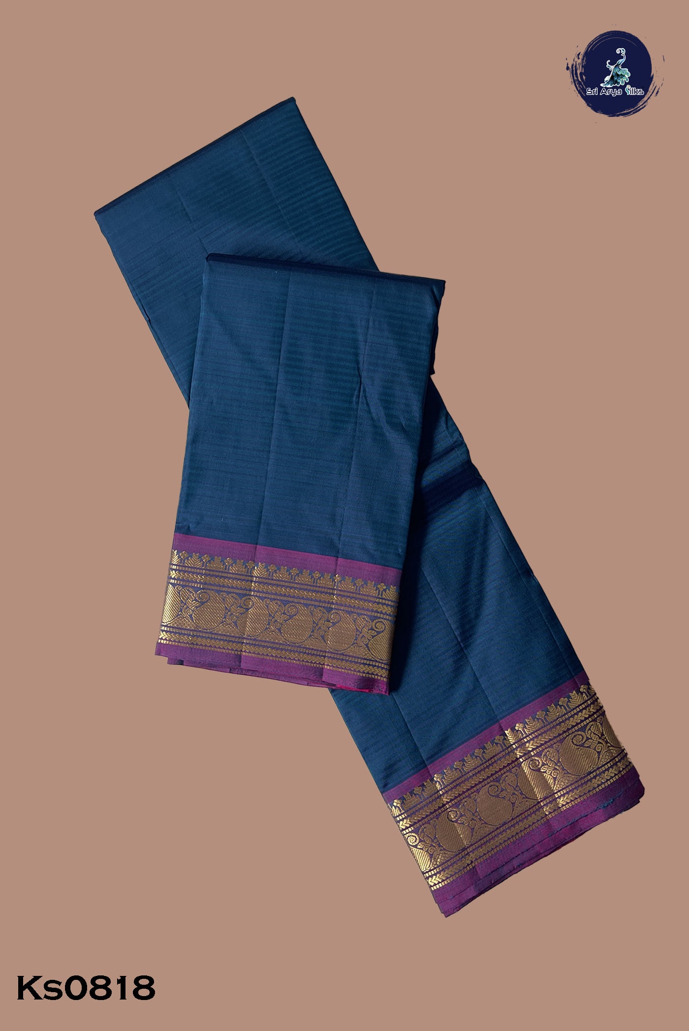 Peacock Blue Light Weight Silk Saree With Doria Lines Pattern