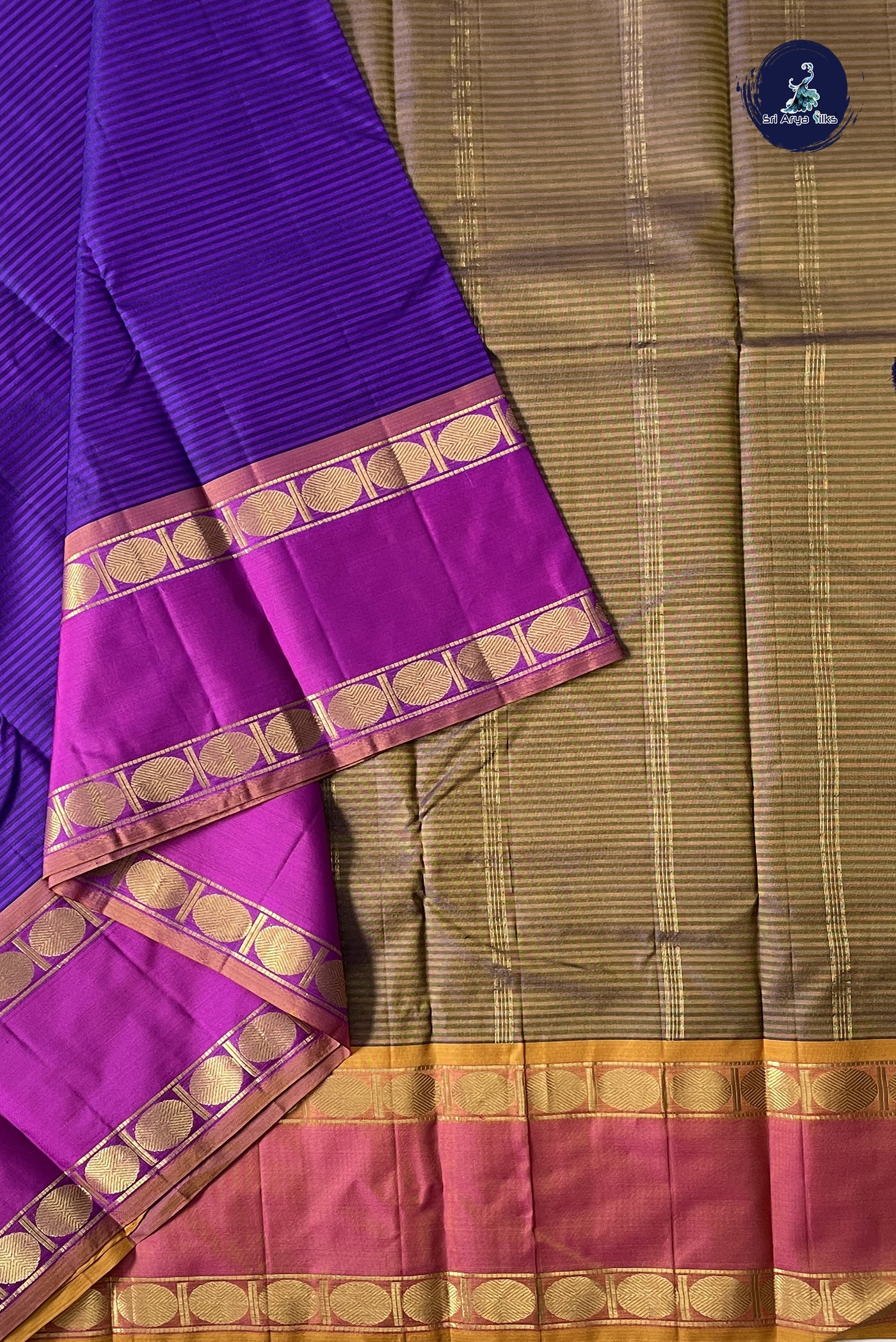 Dual Tone Purple Light Weight Silk Saree With Doria Lines Pattern