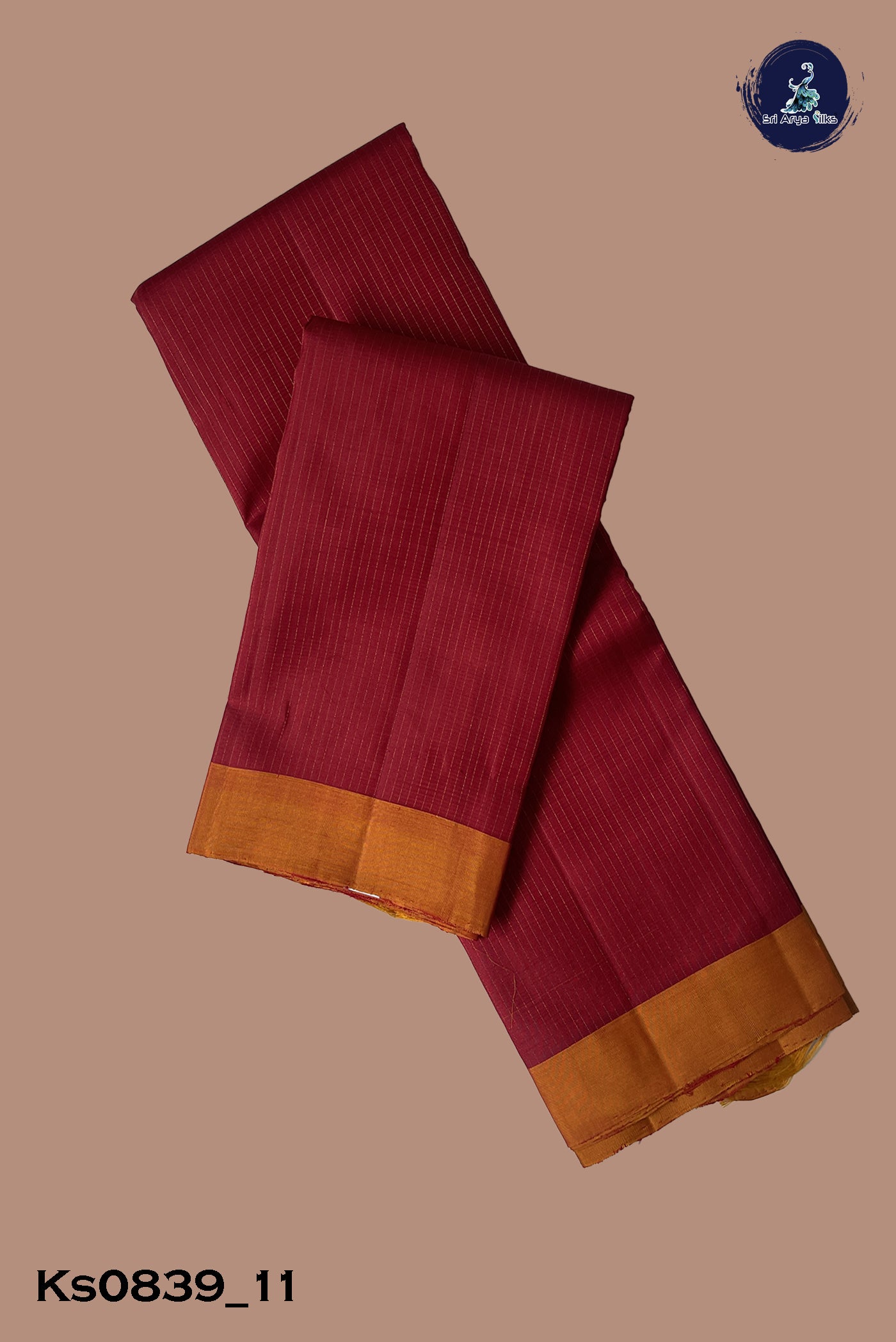 Brick Red Light Weight Silk Saree With Stripes Pattern