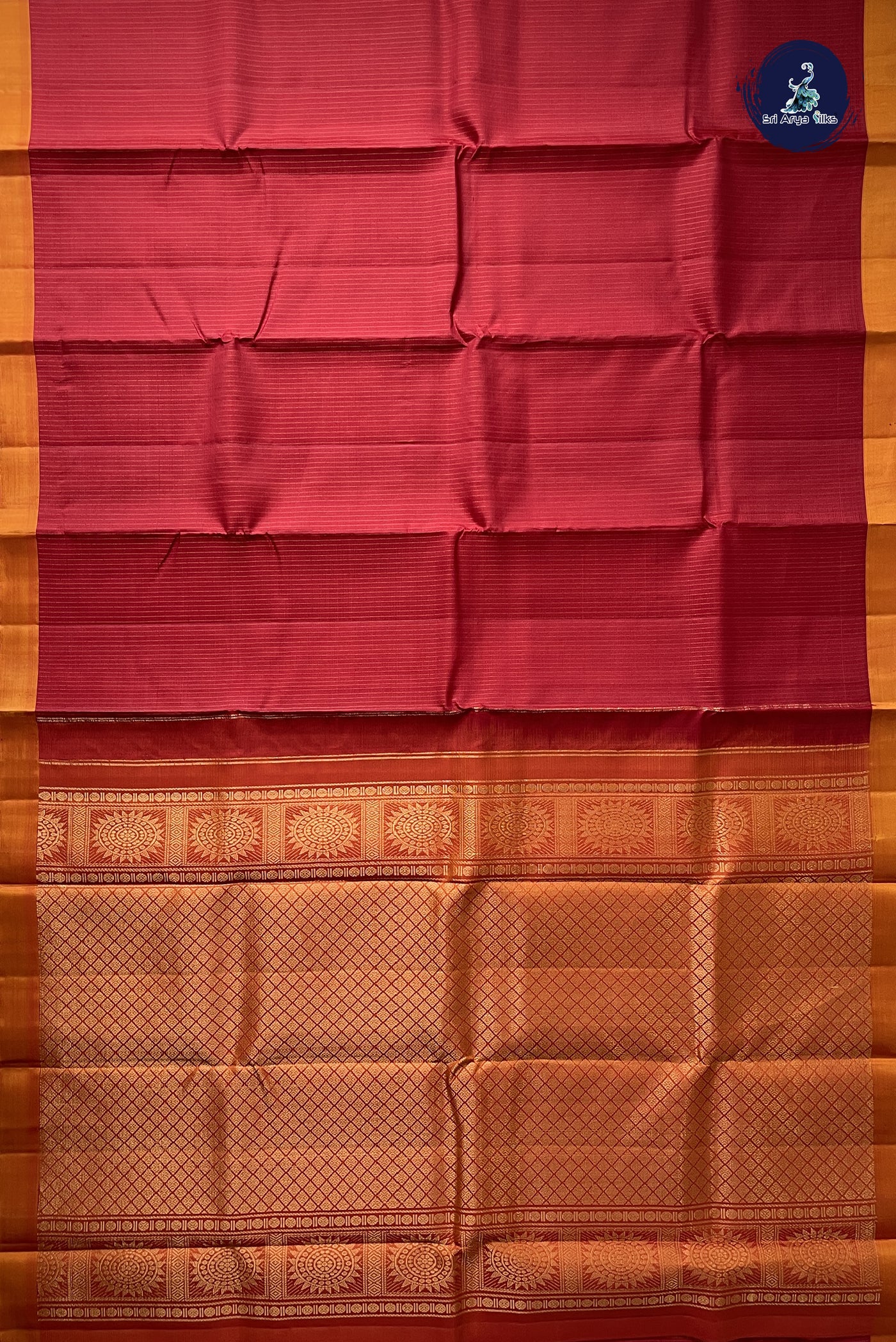 Brick Red Light Weight Silk Saree With Stripes Pattern