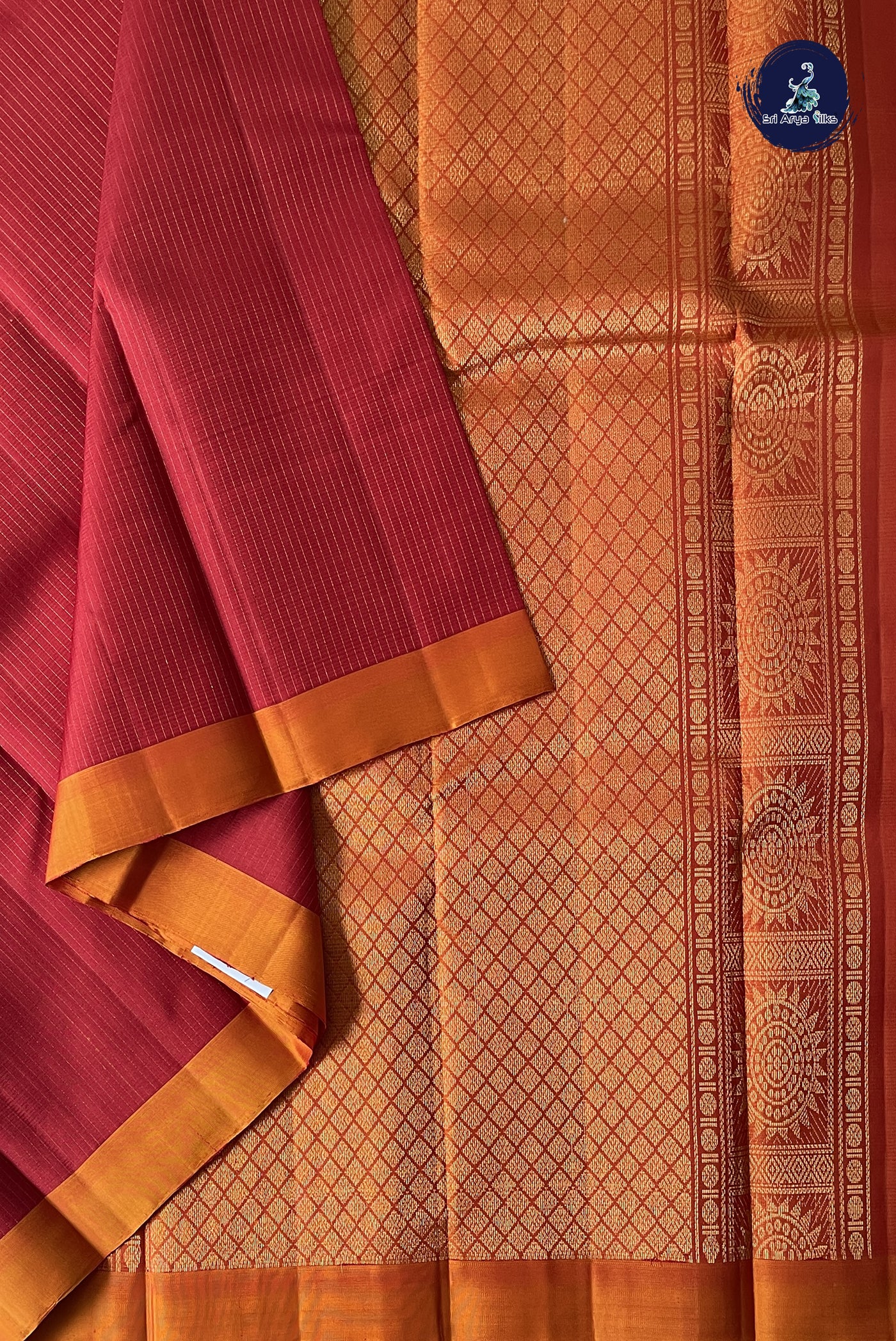 Brick Red Light Weight Silk Saree With Stripes Pattern