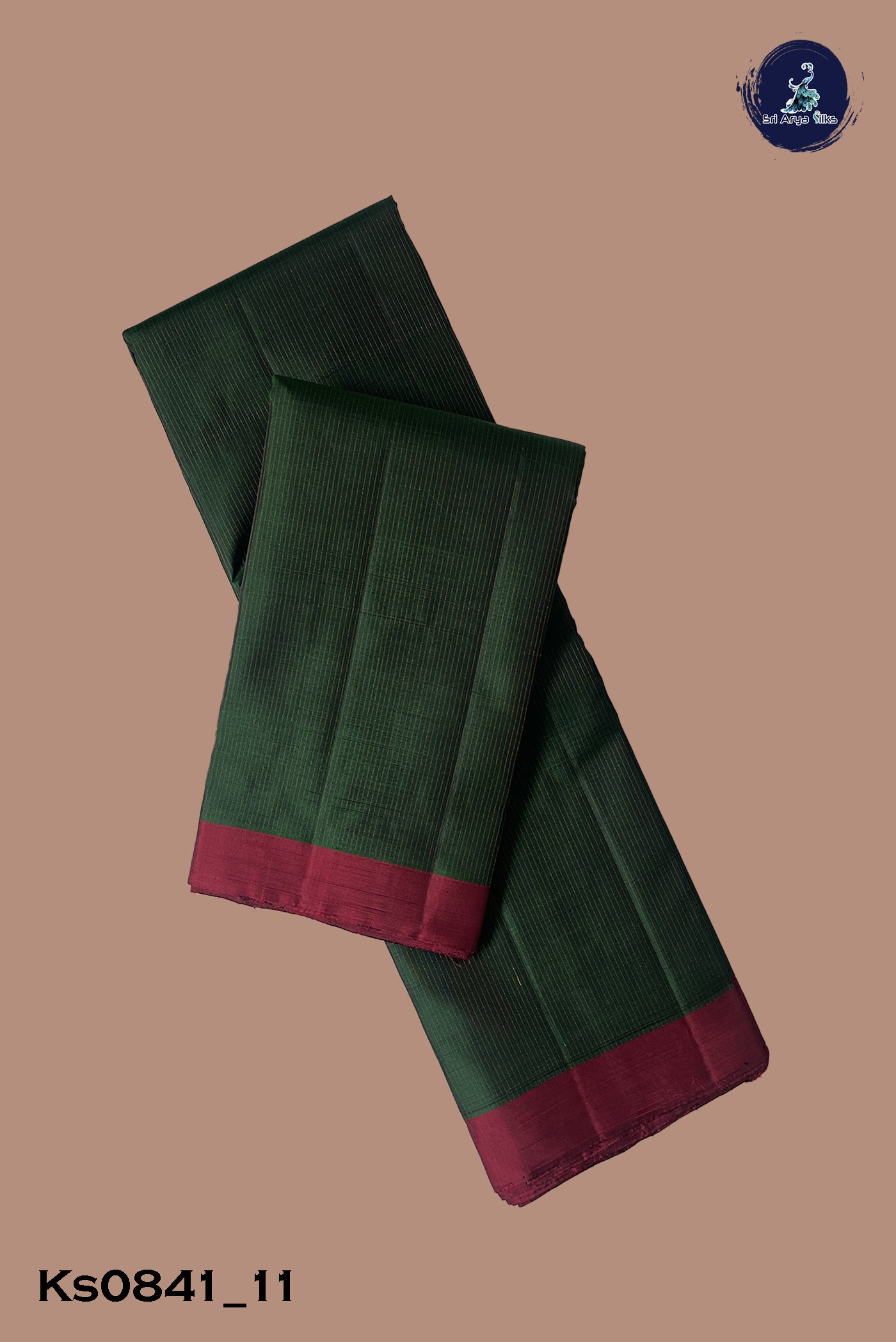 Dark Green Light Weight Silk Saree With Stripes Pattern