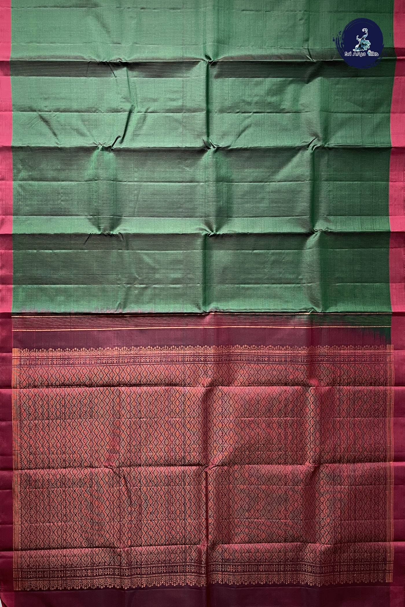 Dark Green Light Weight Silk Saree With Stripes Pattern