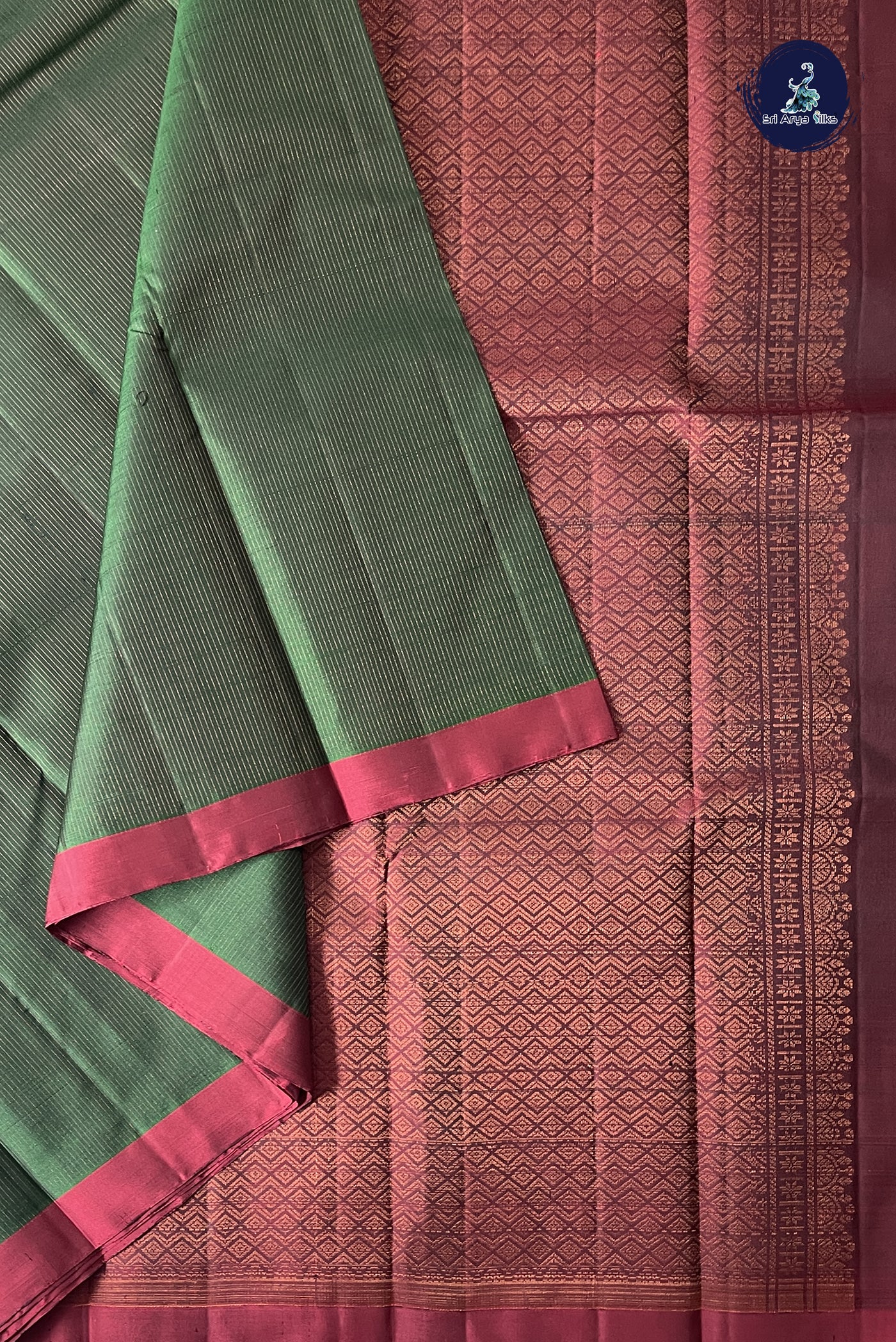 Dark Green Light Weight Silk Saree With Stripes Pattern