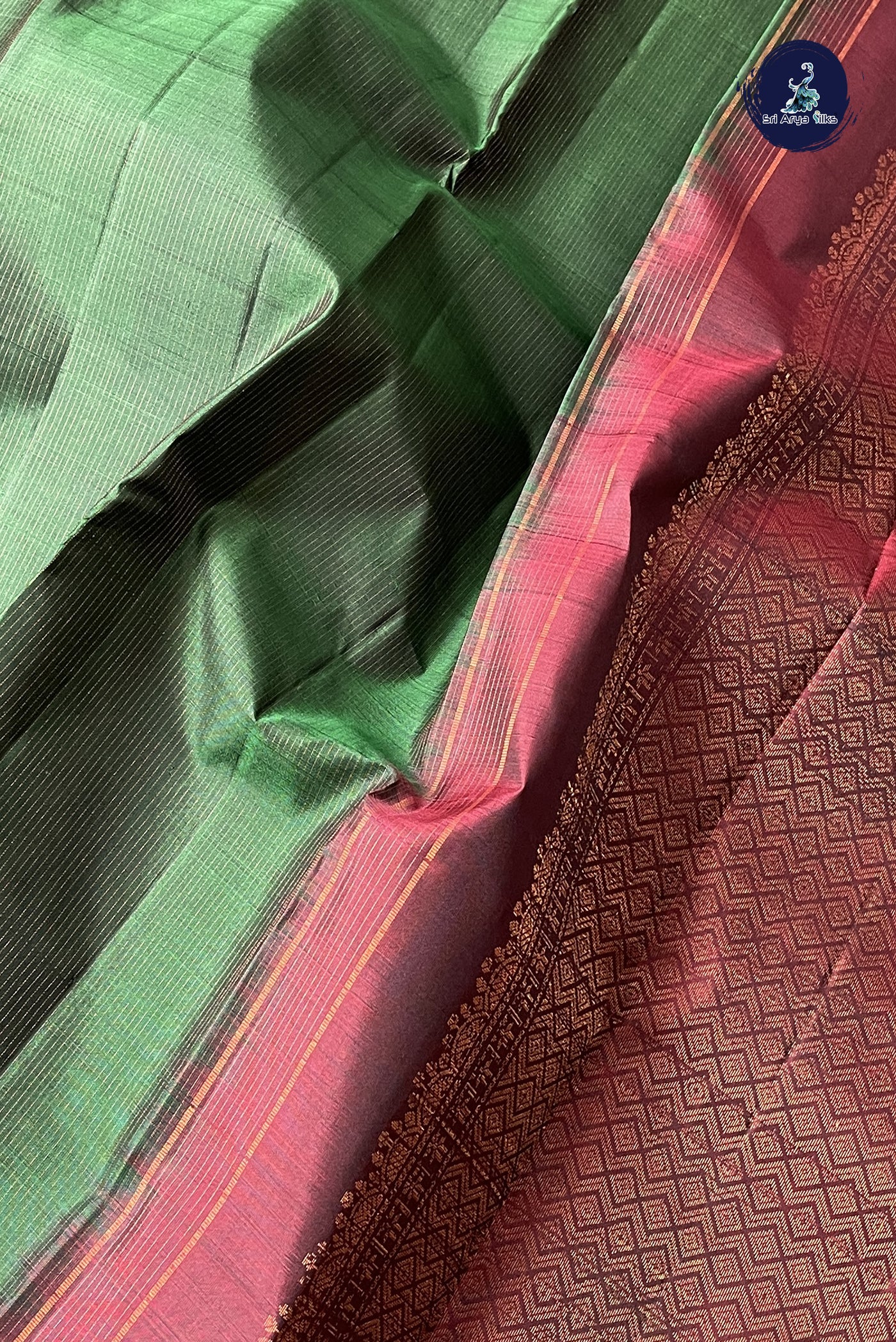 Dark Green Light Weight Silk Saree With Stripes Pattern