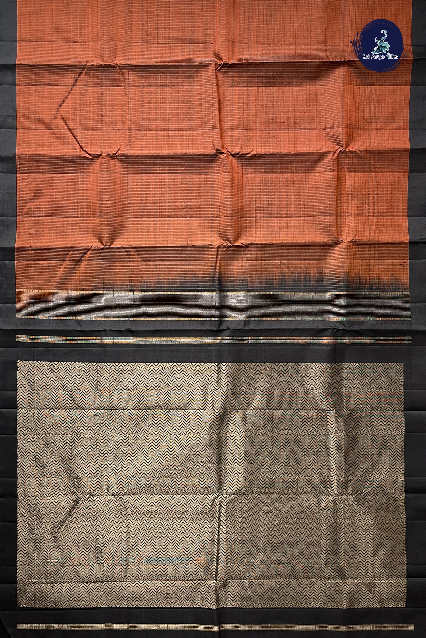 Rust Light Weight Silk Saree With Stripes Pattern