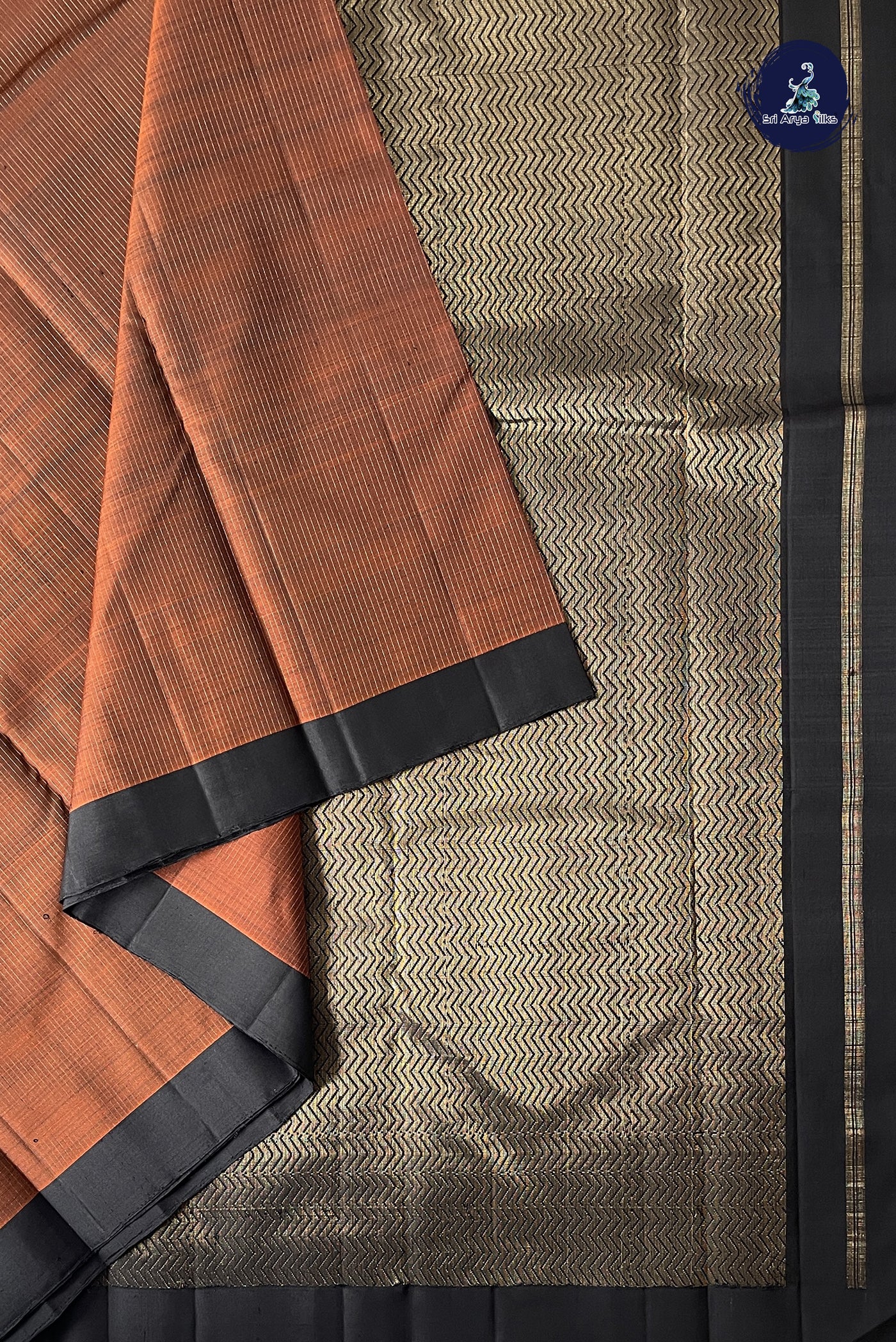 Rust Light Weight Silk Saree With Stripes Pattern