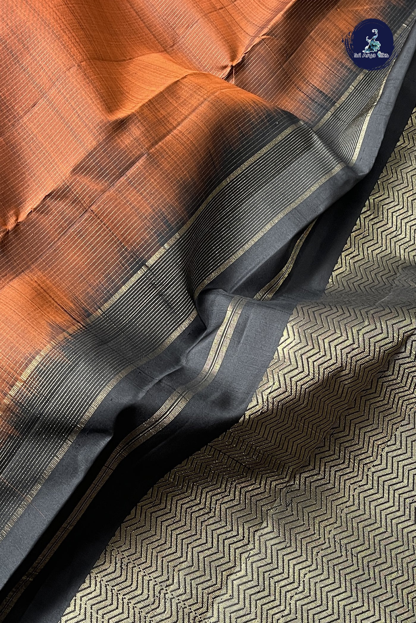 Rust Light Weight Silk Saree With Stripes Pattern