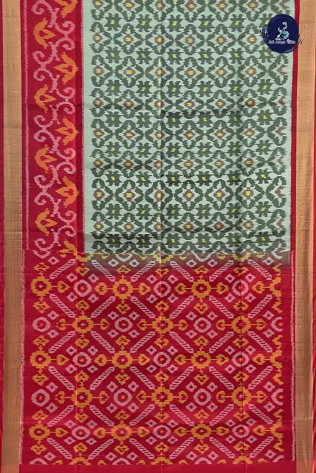 Pochampally Pattern Military Green Pochampally Saree With Ikat Pattern - Sri Arya Silks