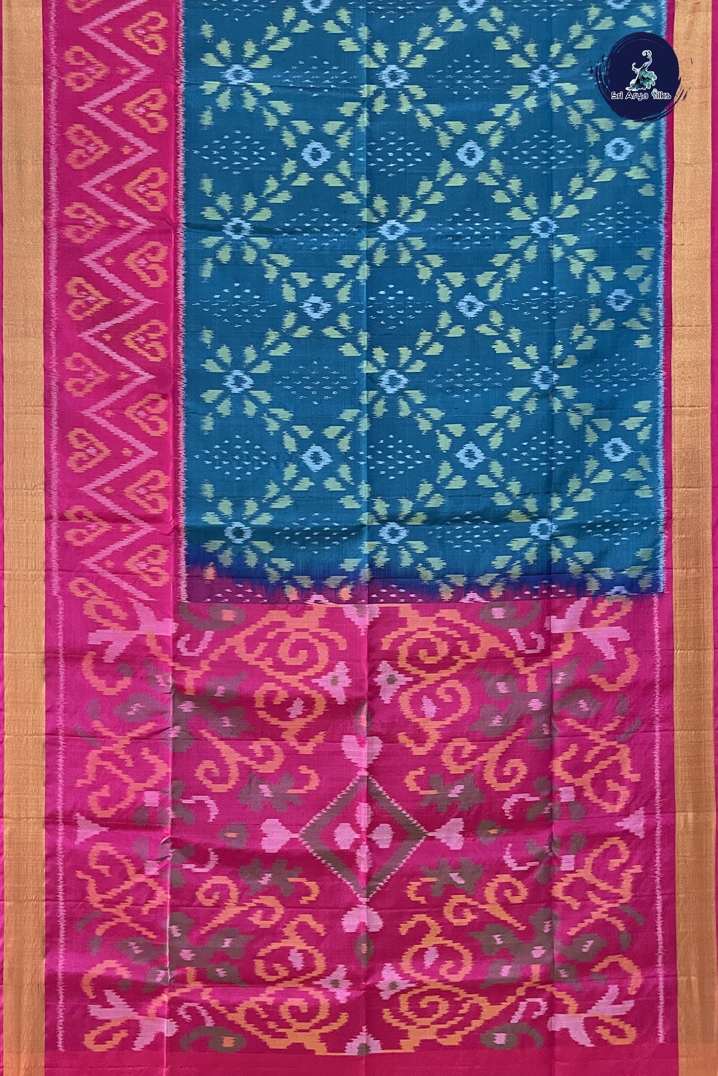 Sapphire Blue Pochampally Saree With Ikat Pattern