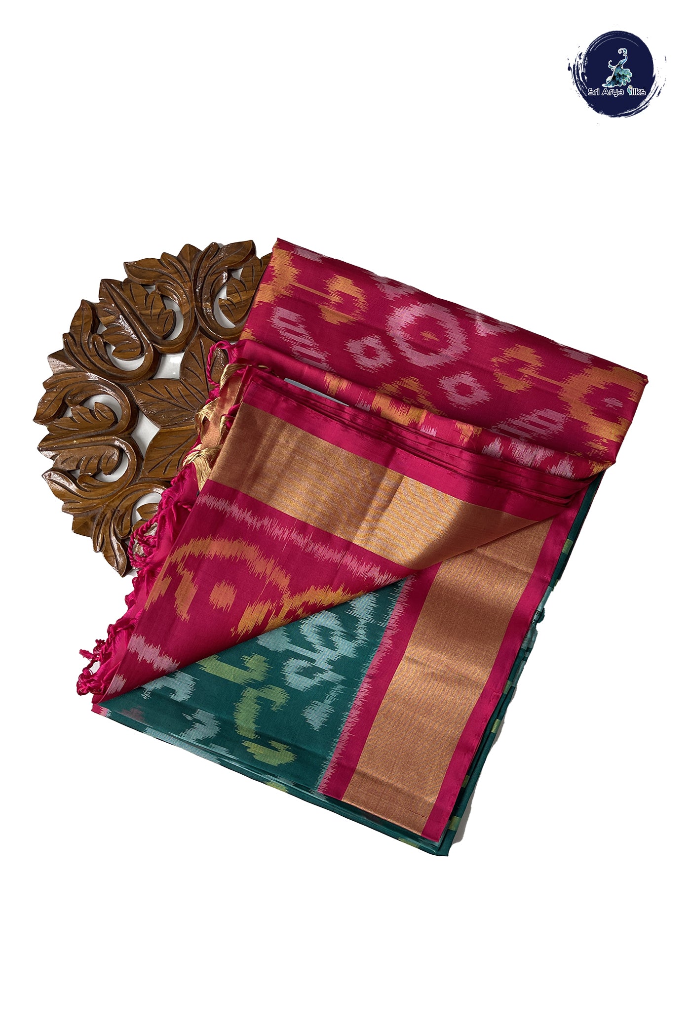 Sapphire Green Pochampally Saree With Ikat Pattern