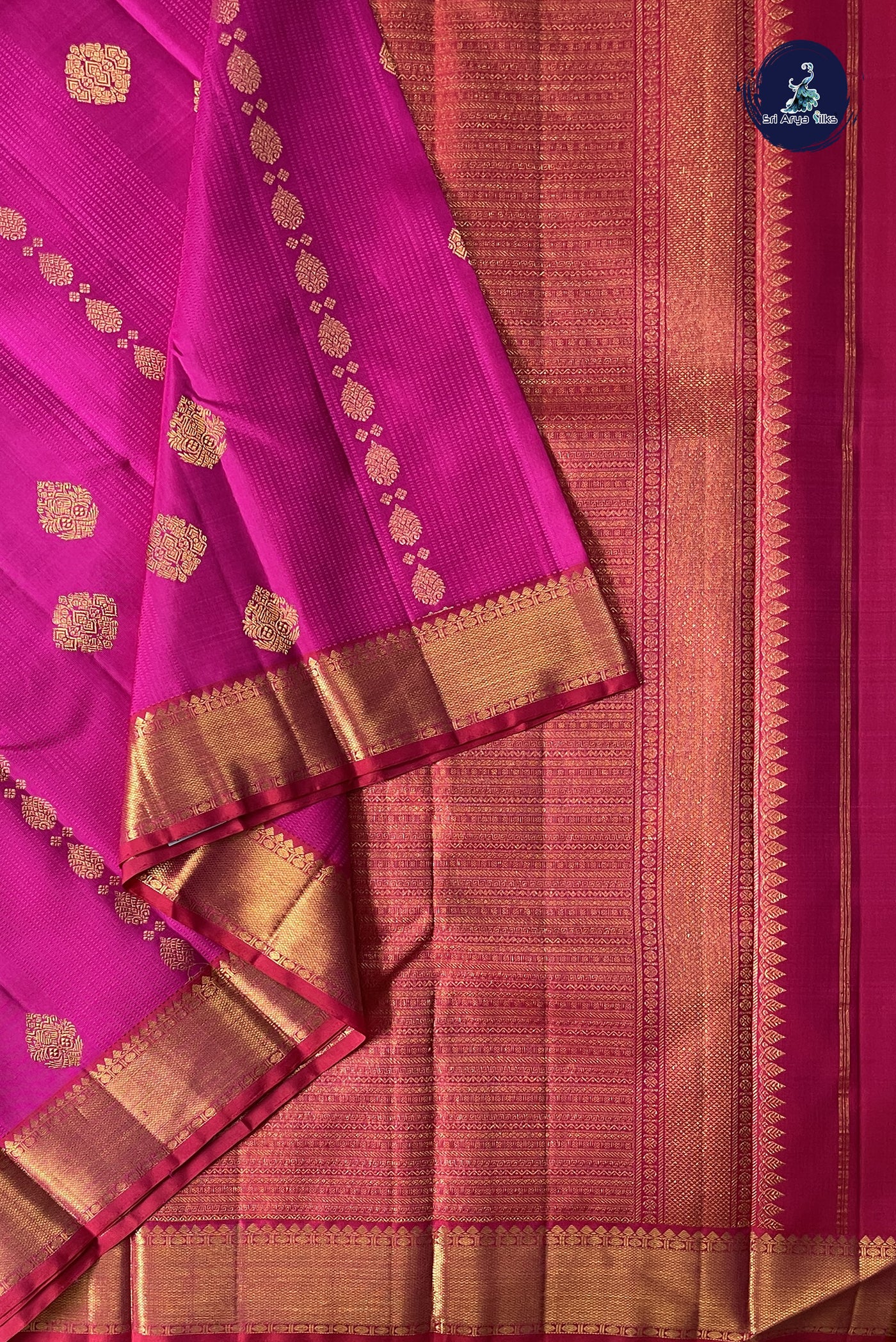 Magenta Pink Brocade Silk Saree With Embossed Pattern