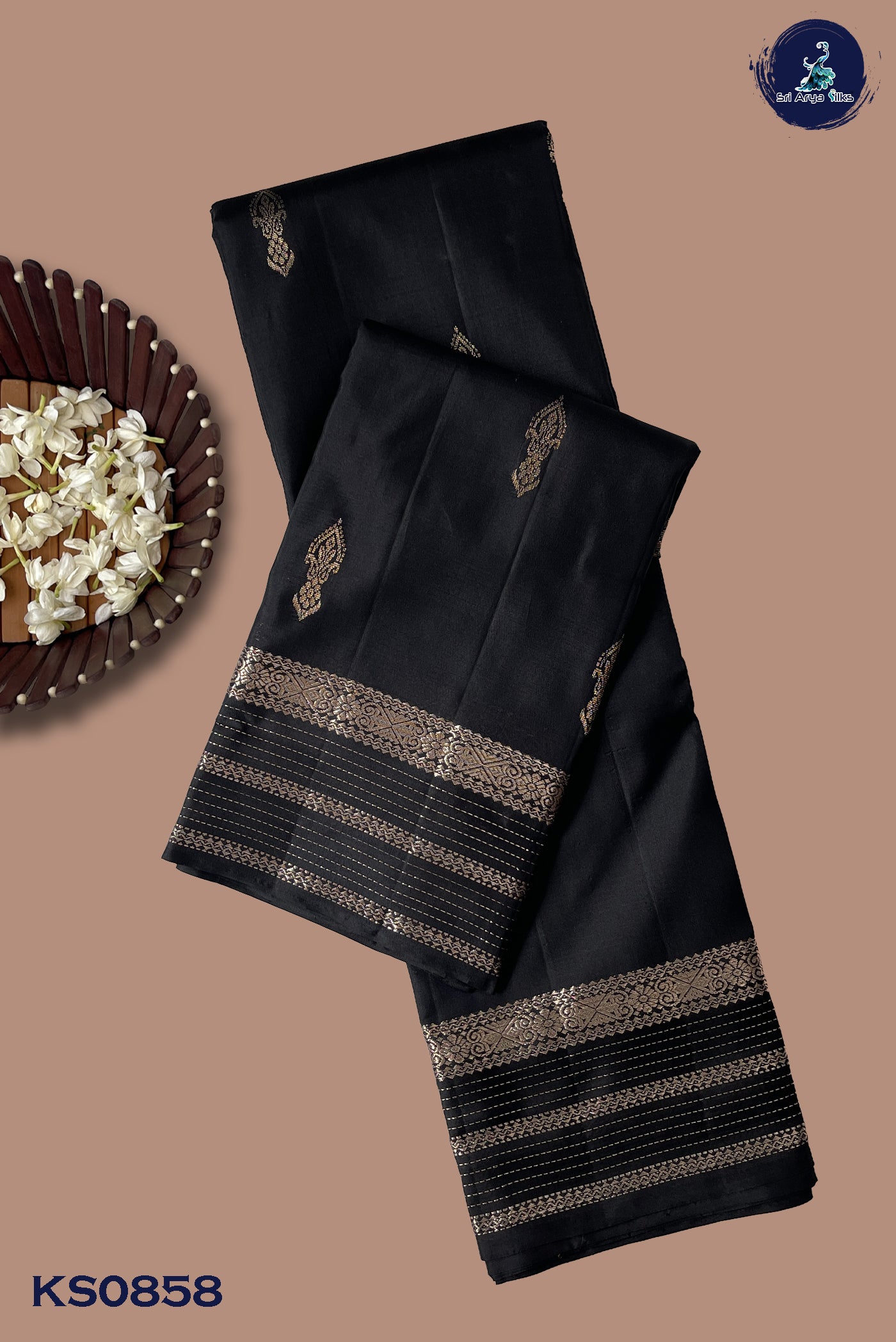 Black Light Weight Silk Saree With Zari Buttas Pattern