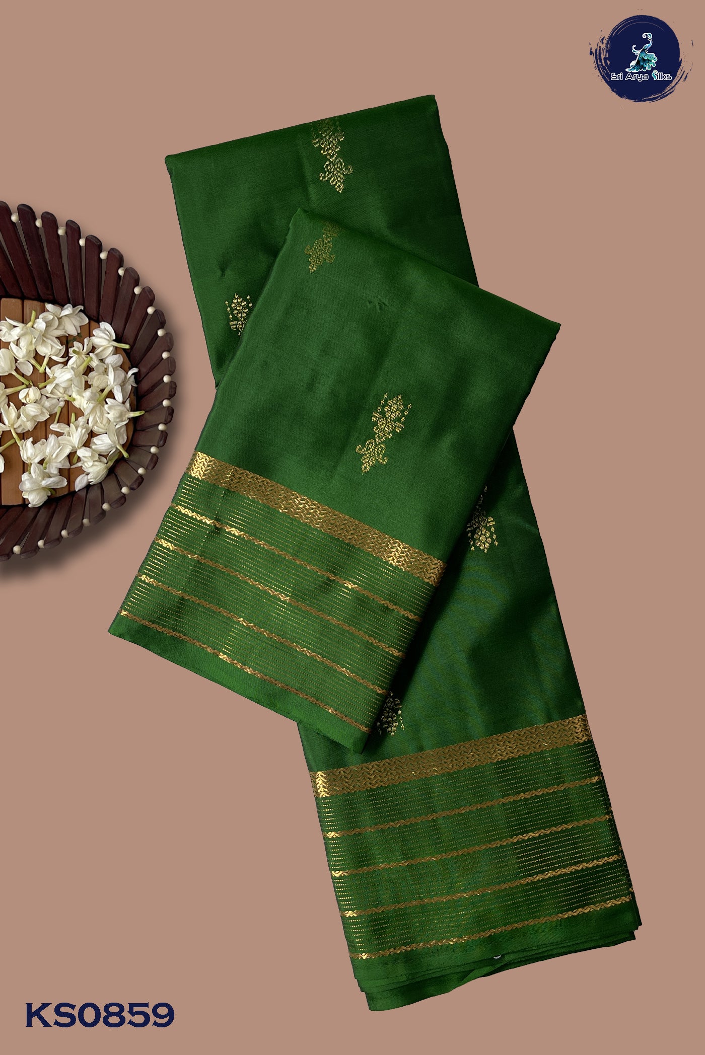 Green Light Weight Silk Saree With Zari Buttas Pattern