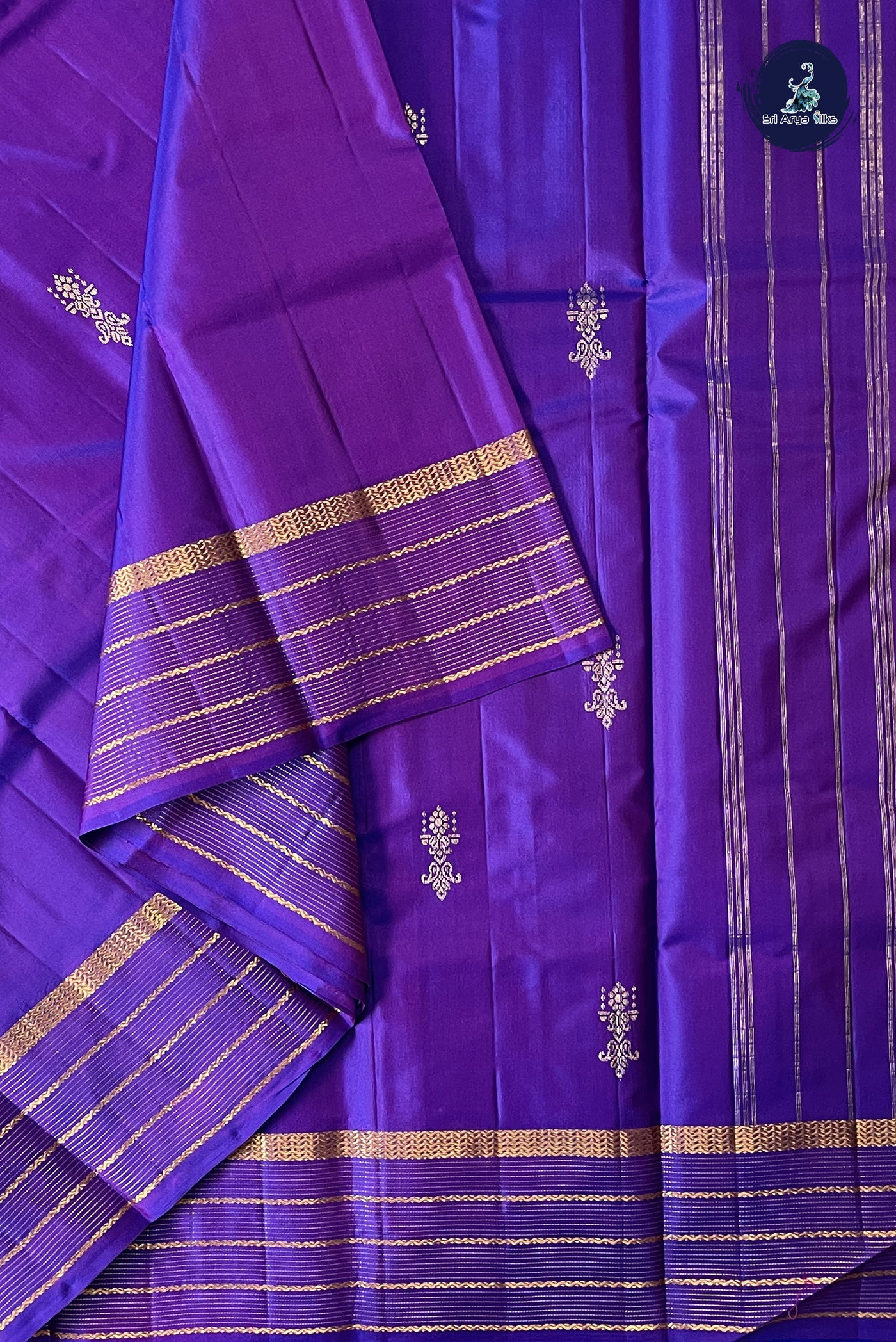 Purple Light Weight Silk Saree With Zari Buttas Pattern