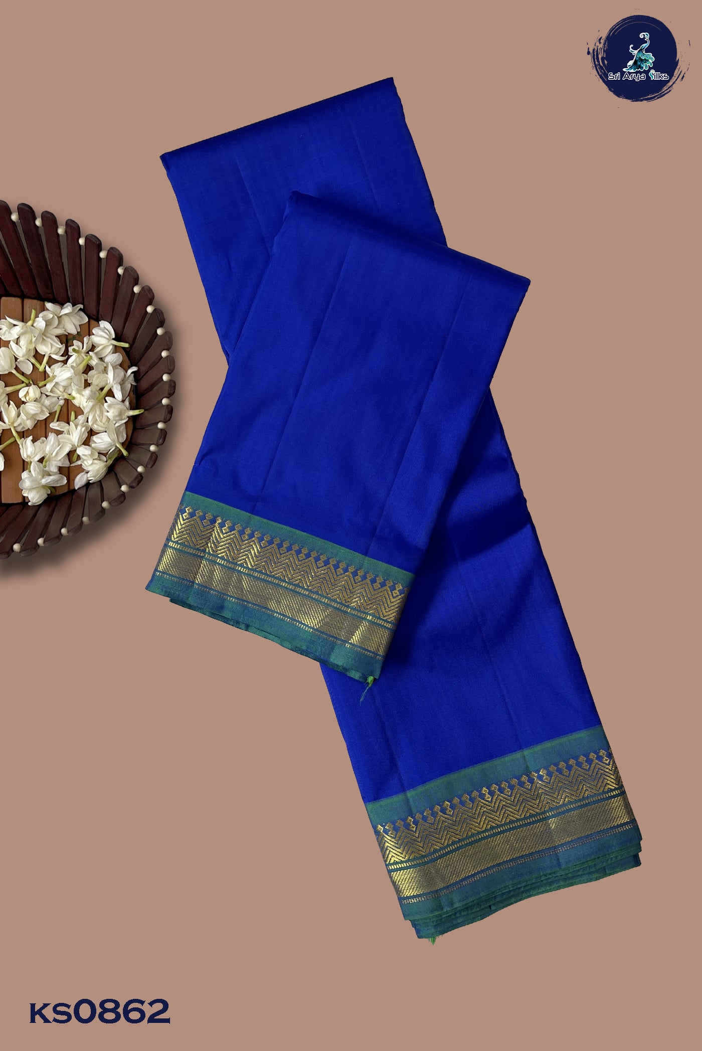 Electric Blue Light Weight Silk Saree With Plain Pattern