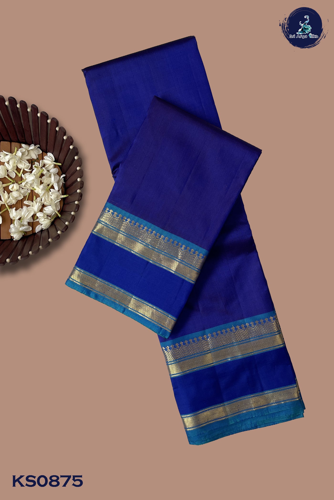 MS Blue Light Weight Silk Saree With Plain Pattern