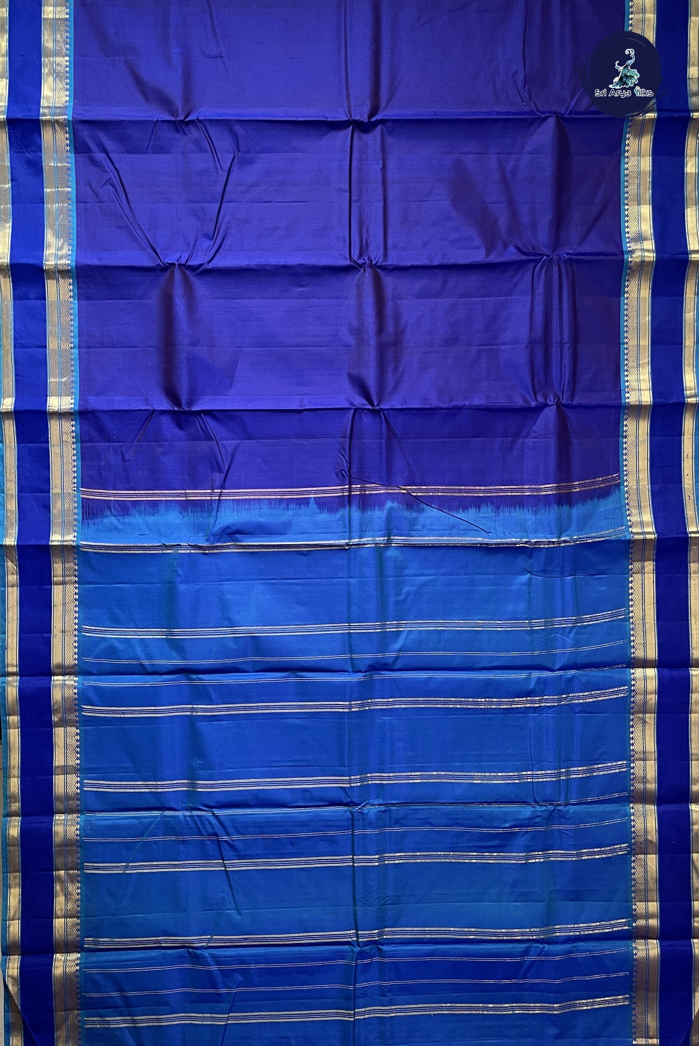 MS Blue Light Weight Silk Saree With Plain Pattern