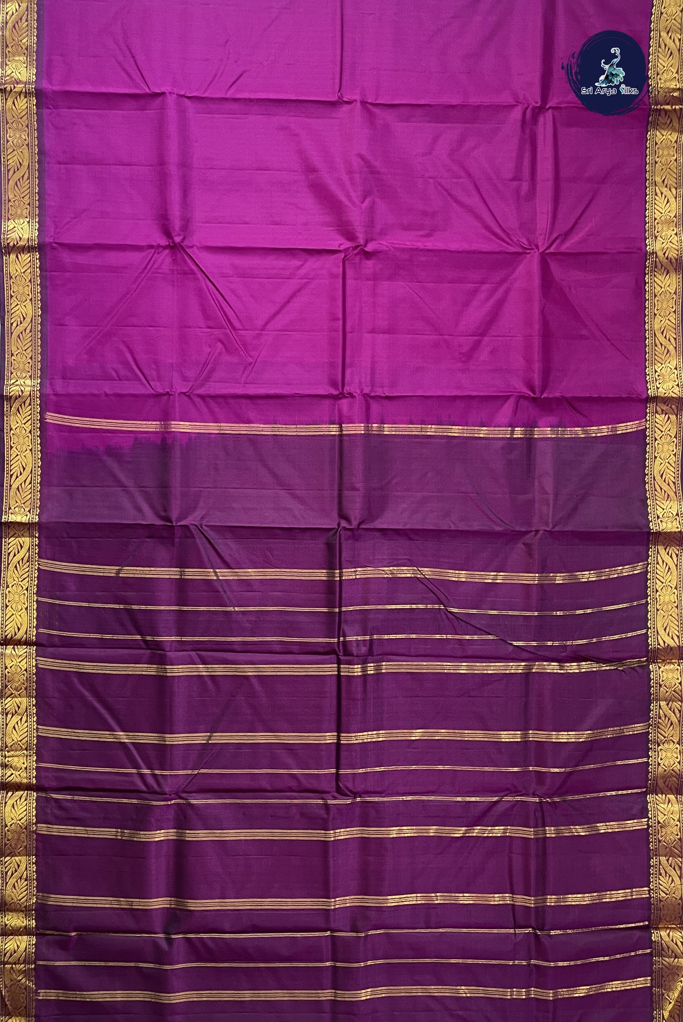 Magenta Purple Light Weight Silk Saree With Plain Pattern