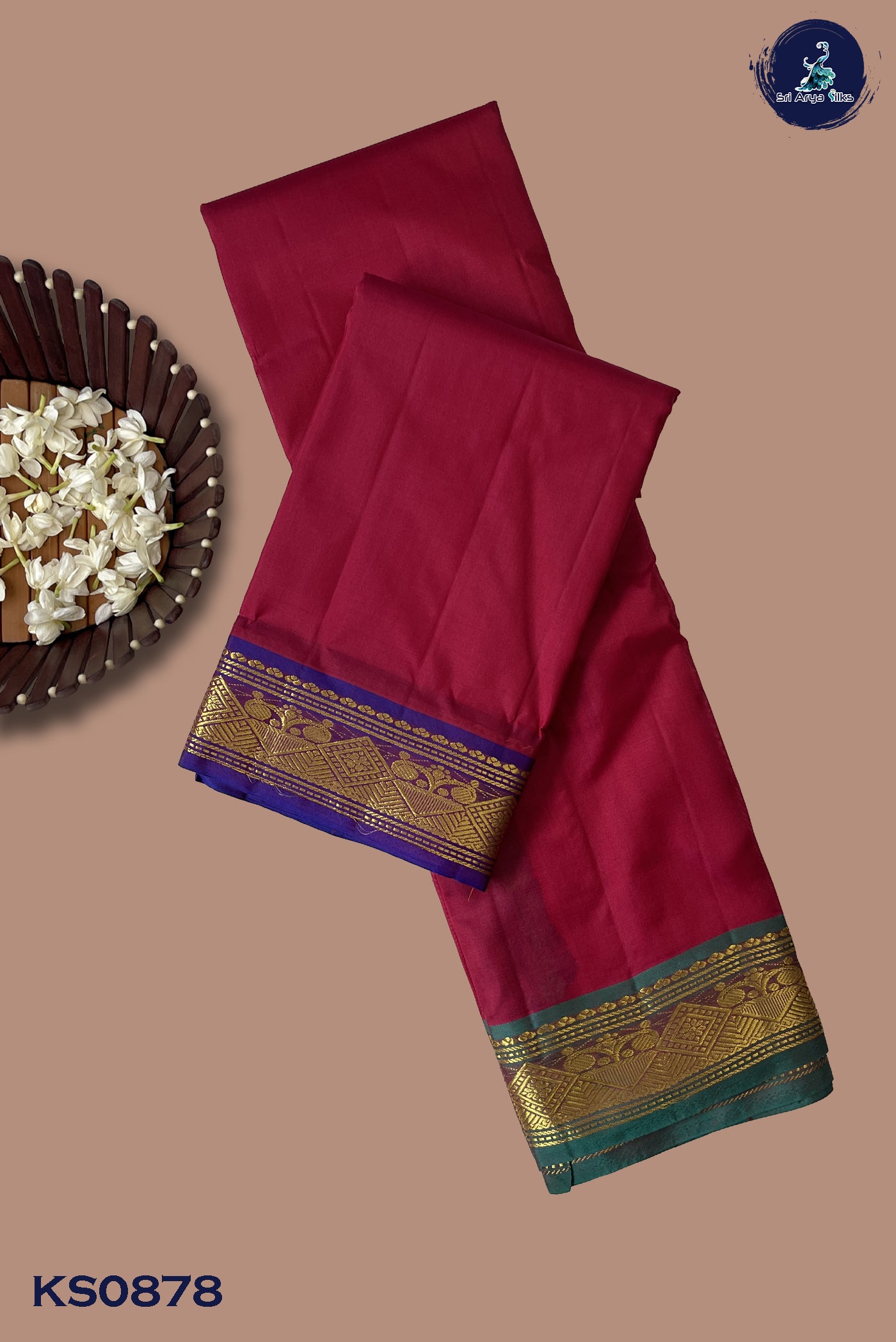 Brick Red Light Weight Silk Saree With Plain Pattern