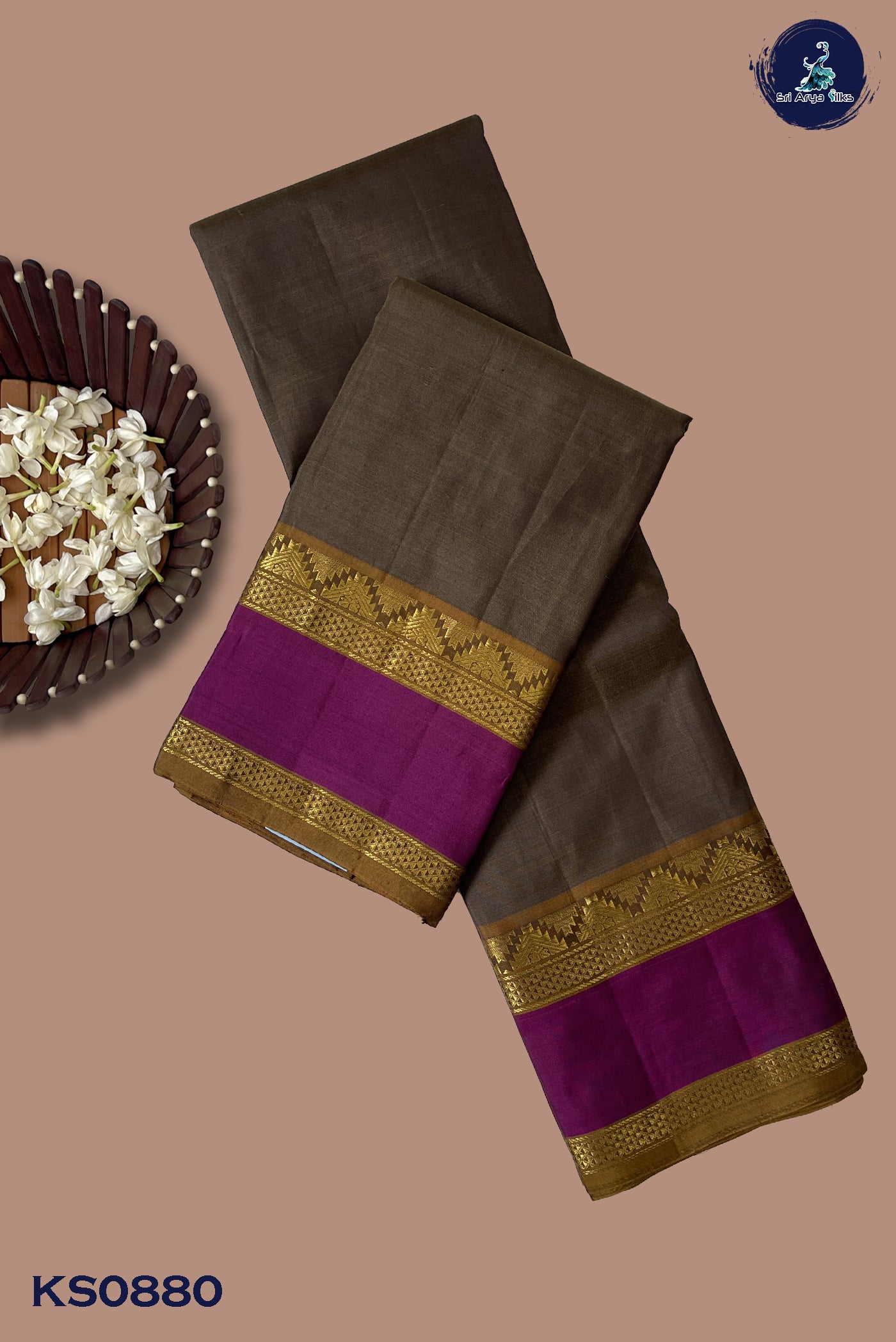 Light Brown Light Weight Silk Saree With Plain Pattern