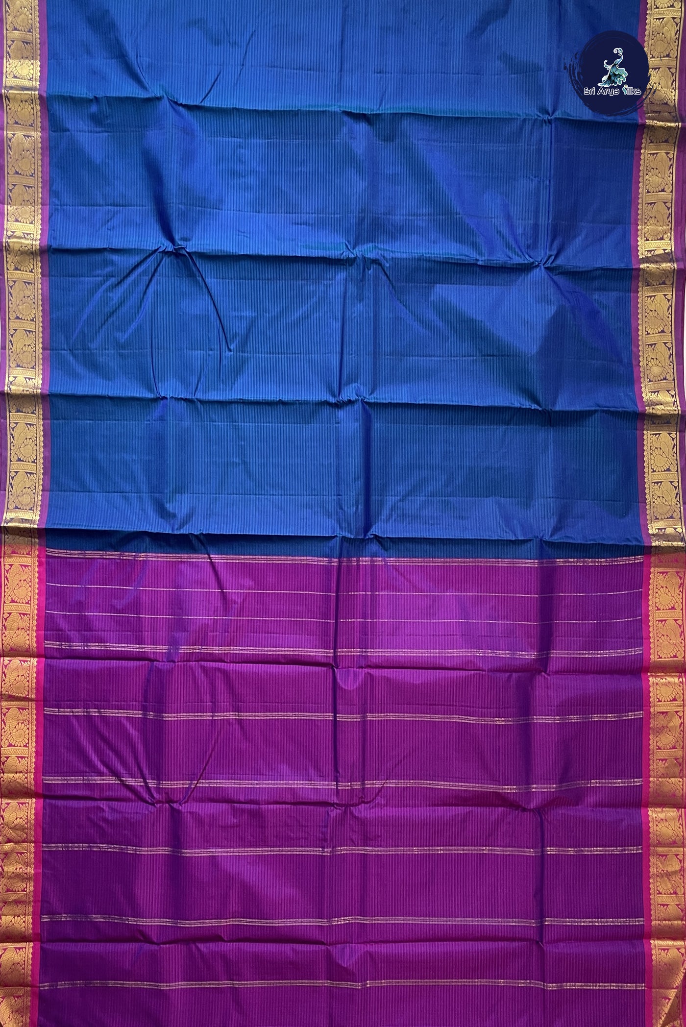 Dual Tone Blue Light Weight Silk Saree With Plain Pattern