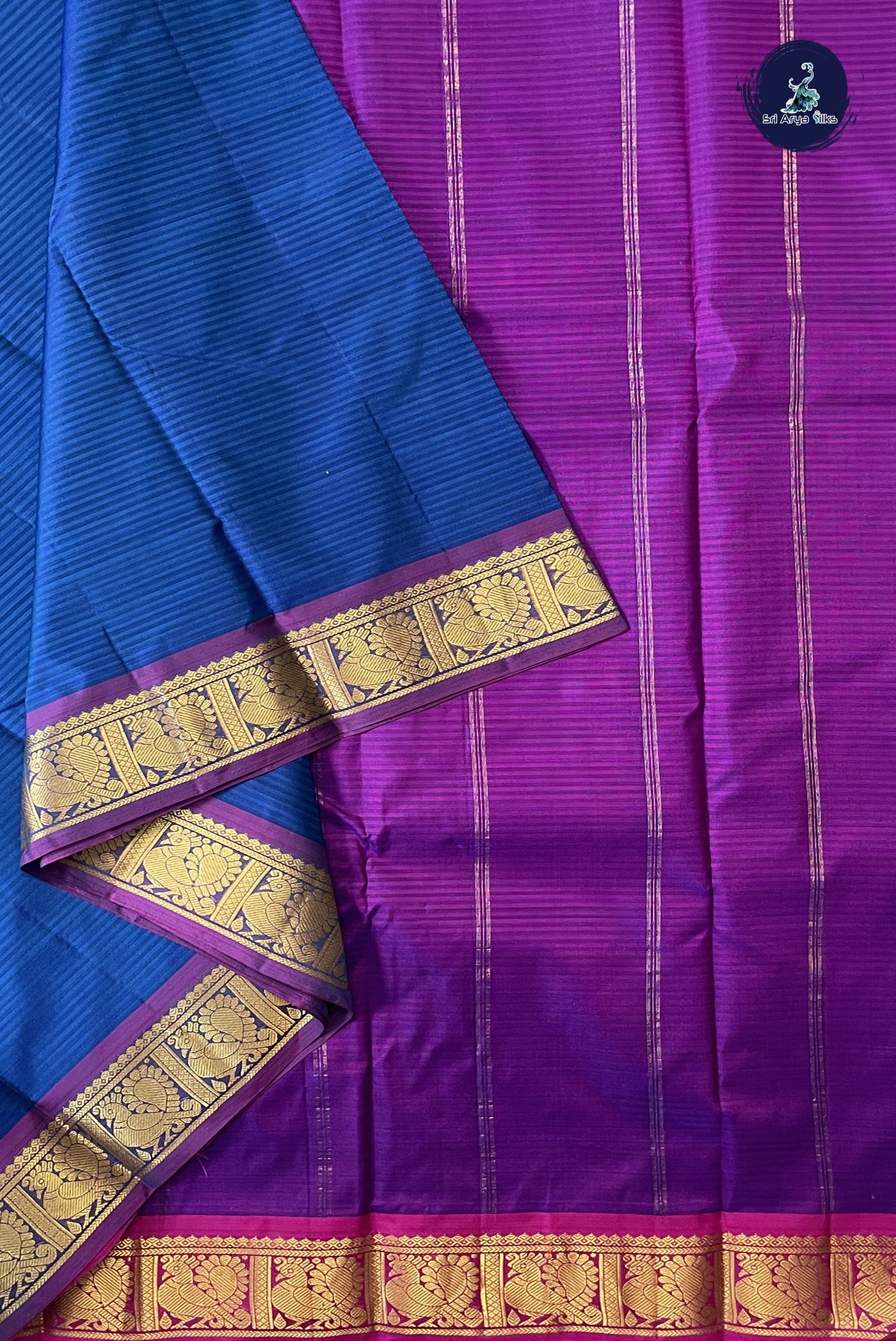 Dual Tone Blue Light Weight Silk Saree With Plain Pattern