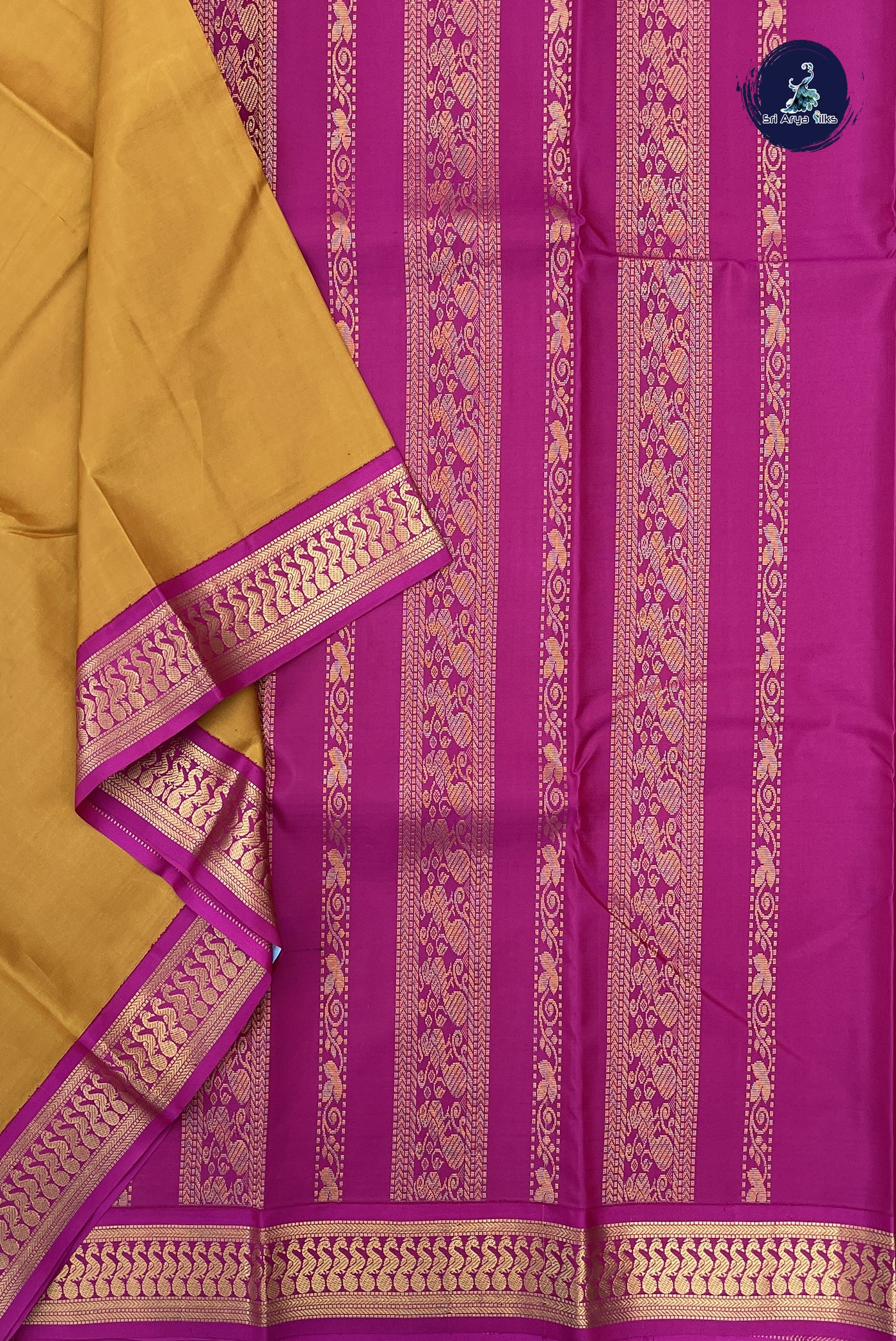 Mustard Yellow Traditional Silk Saree With Plain Pattern