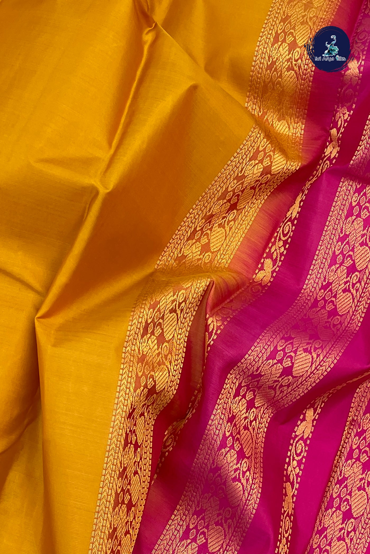 Mustard Yellow Traditional Silk Saree With Plain Pattern