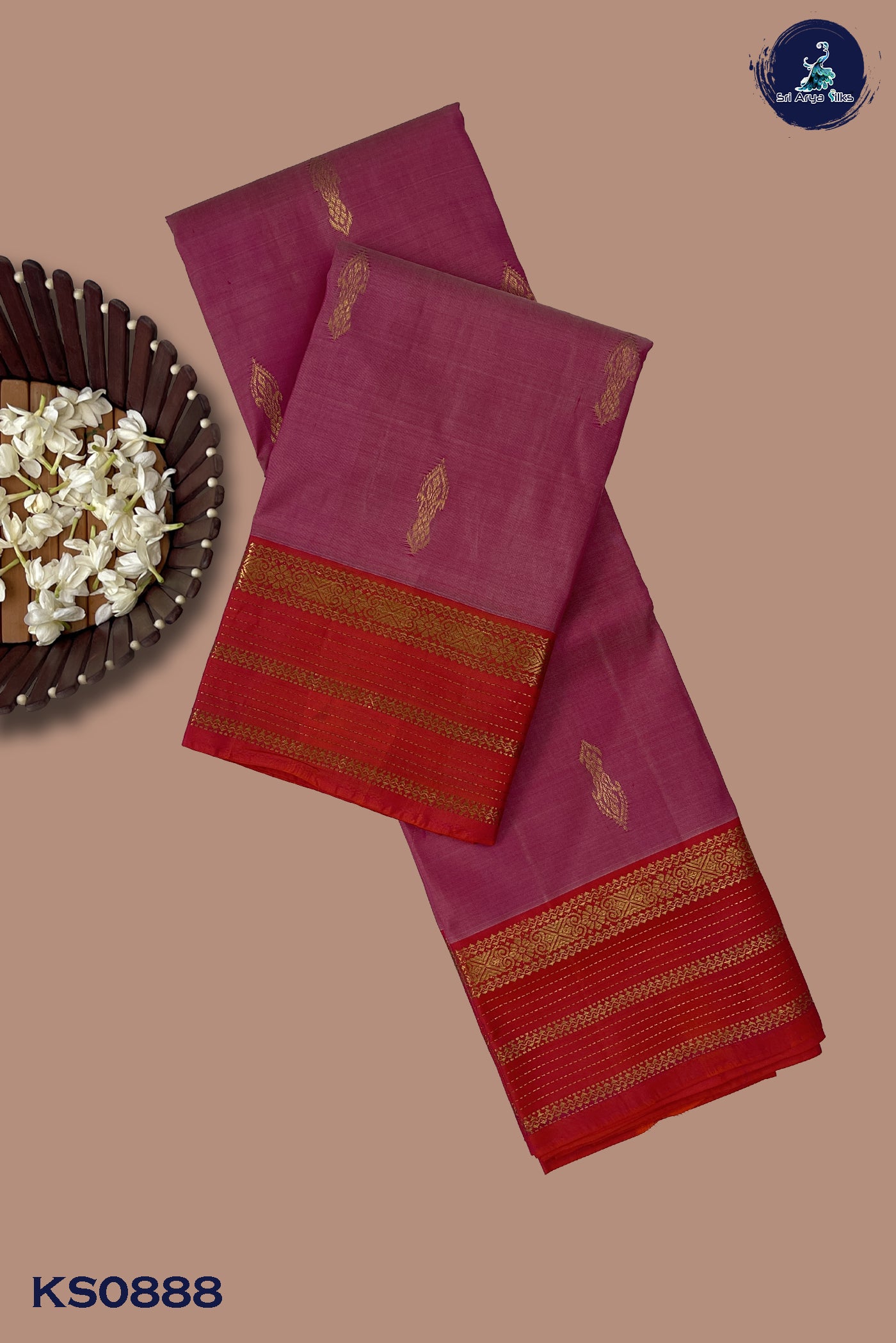 Lotus Pink Light Weight Silk Saree With Zari Buttas Pattern