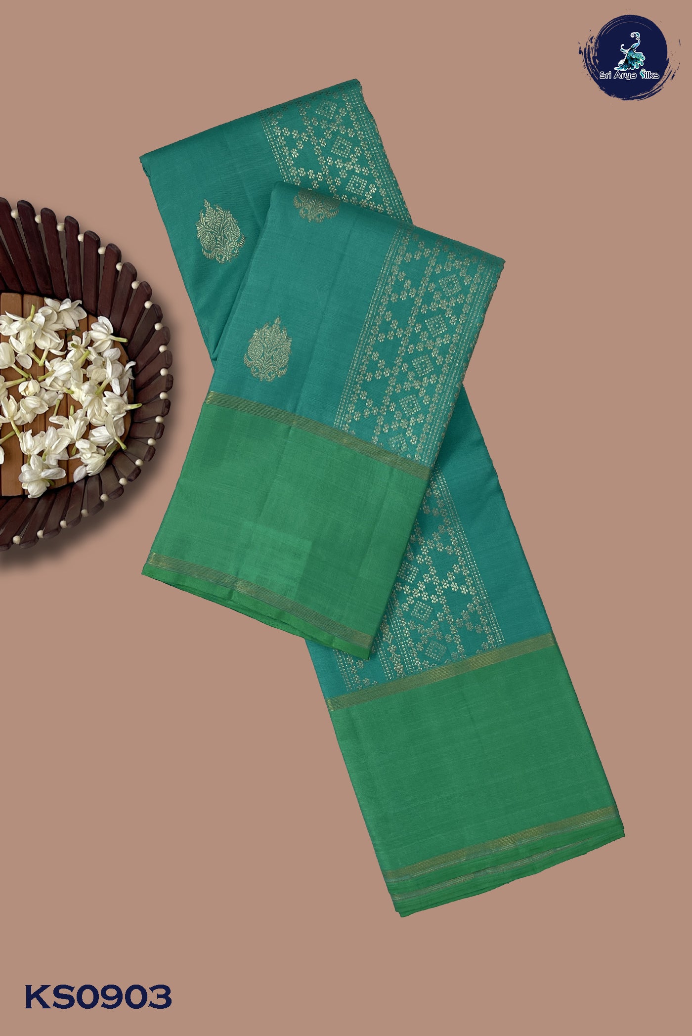 Sea Green Brocade Bridal Silk Saree With Jacquard Pattern